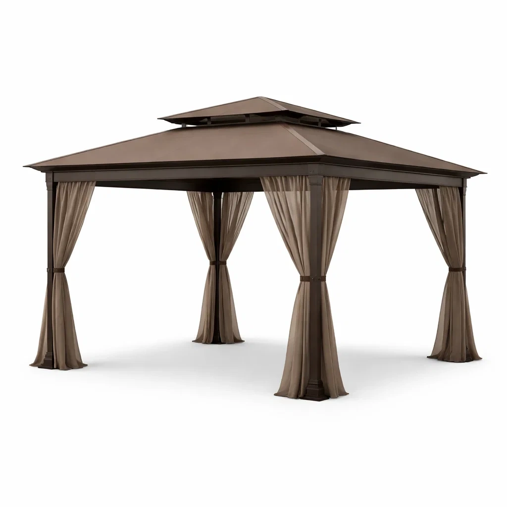 Pavillon en Acier et Polyester Marron-URBANFURNISHFIT