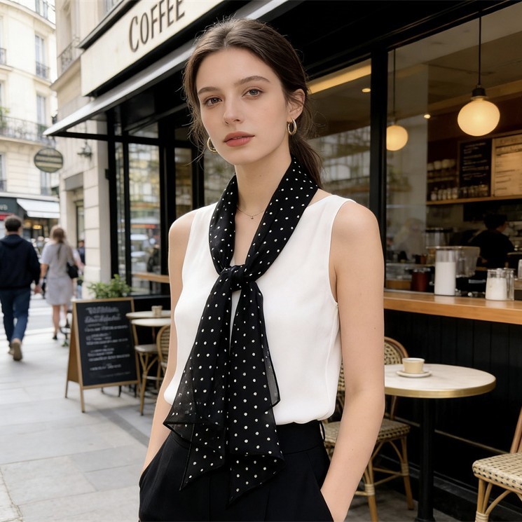 桑蚕丝度假波点斜角丝巾 女 度假长巾披肩