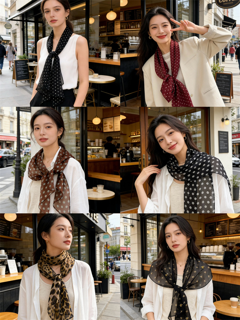 桑蚕丝度假波点斜角丝巾 女 度假长巾披肩