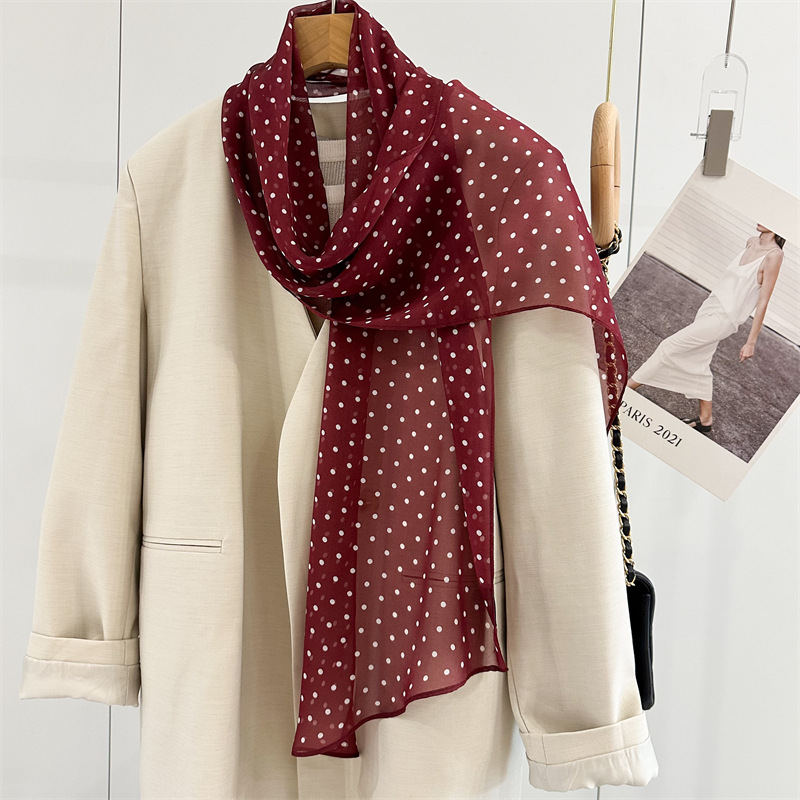 桑蚕丝度假波点斜角丝巾 女 度假长巾披肩