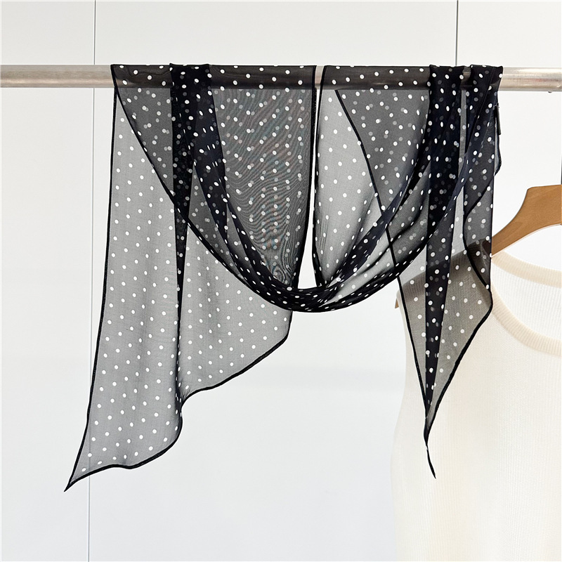 桑蚕丝度假波点斜角丝巾 女 度假长巾披肩