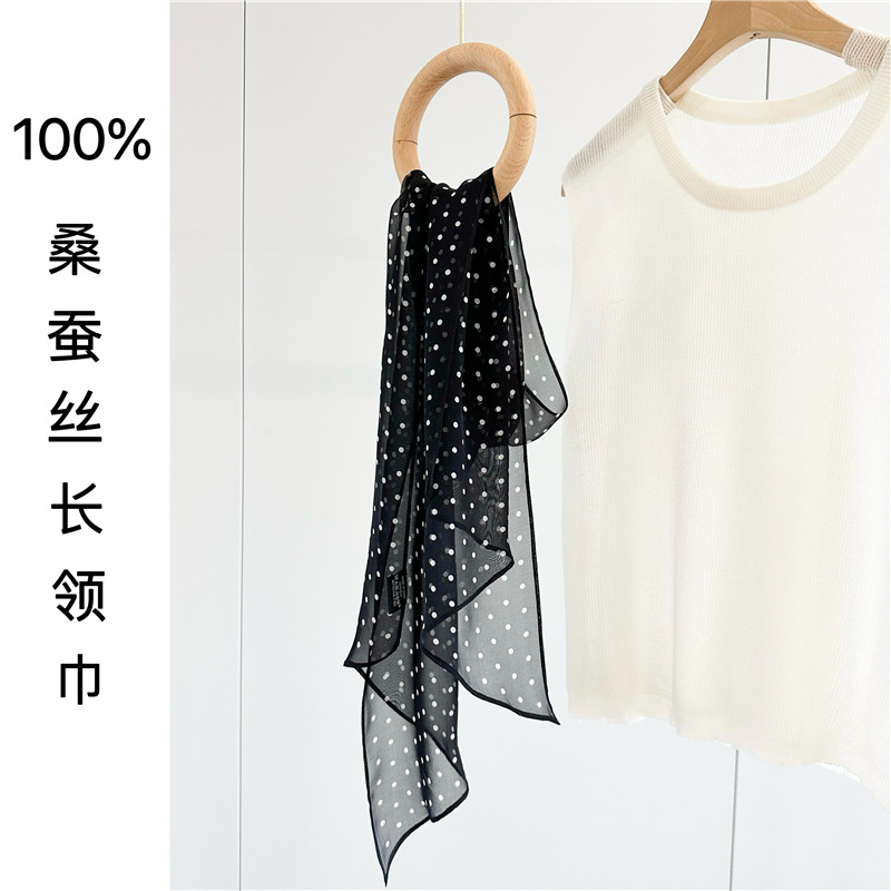 桑蚕丝度假波点斜角丝巾 女 度假长巾披肩