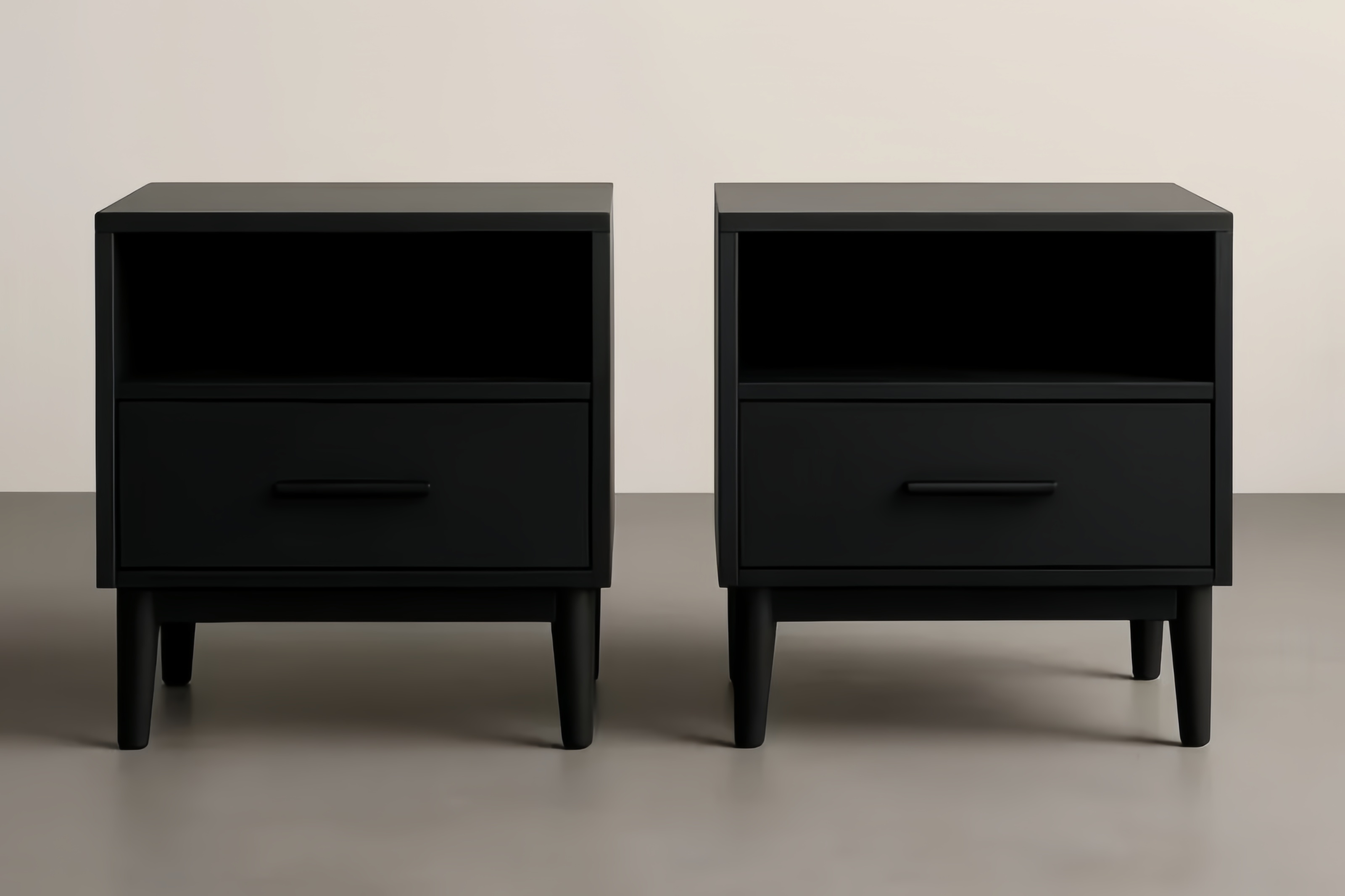 Lot de 2 tables de chevet noires en bois avec tiroir et étagère