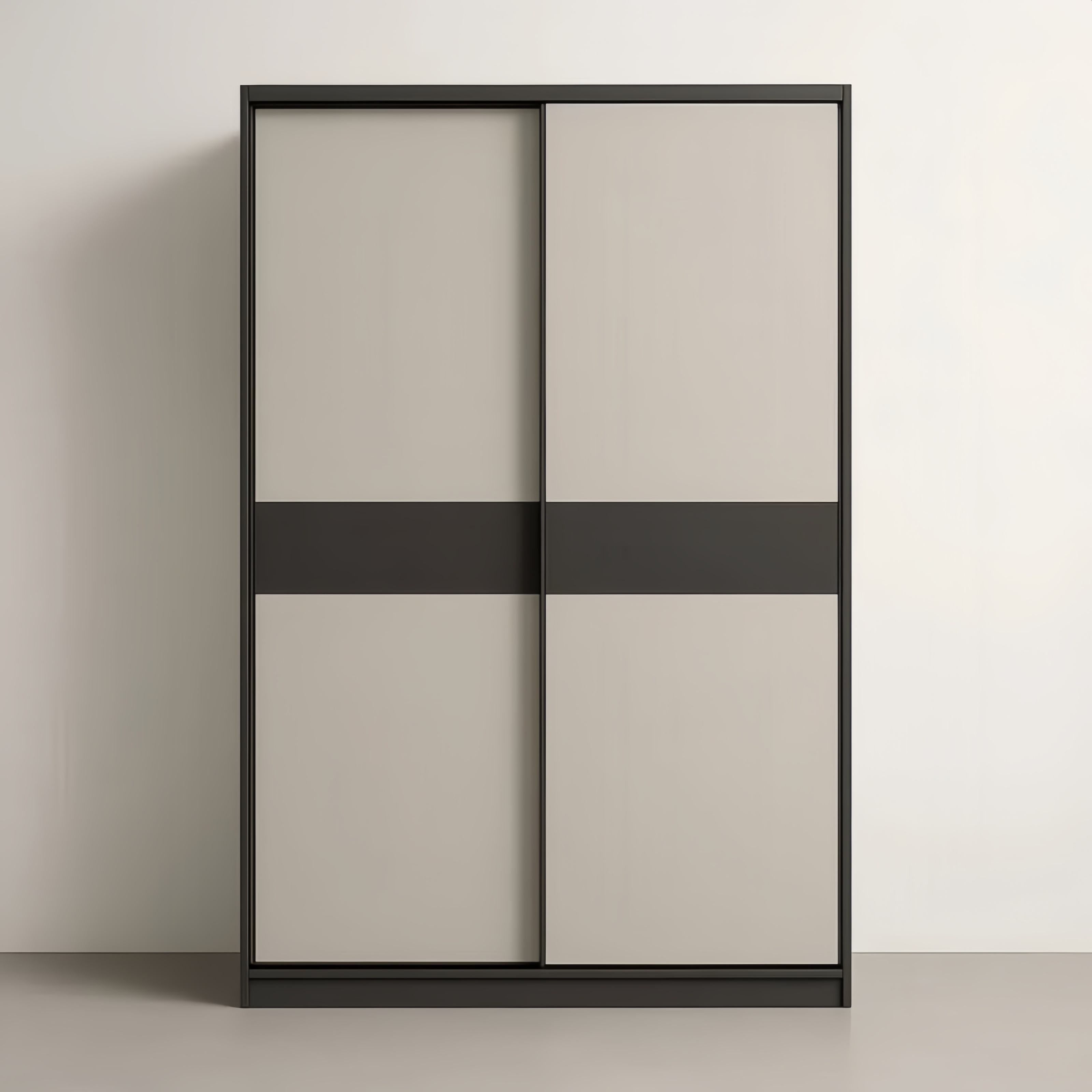 Armoire à Portes Coulissantes en Panneaux de Bois Noir et Gris 210 cm
