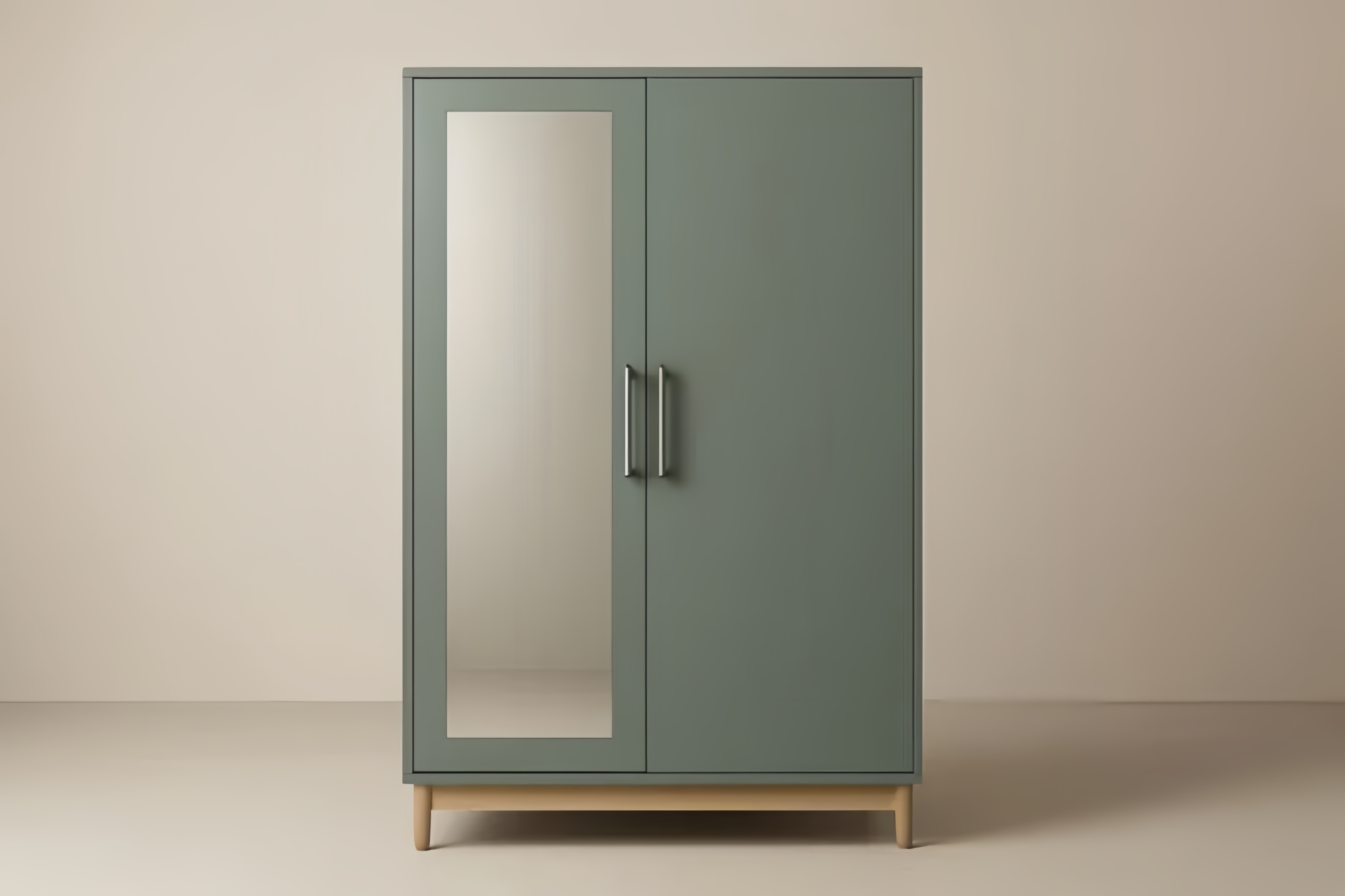 Armoire 120x60x200 cm en panneaux de particules et chêne massif avec 2 portes, miroir intégré et poignées en acier