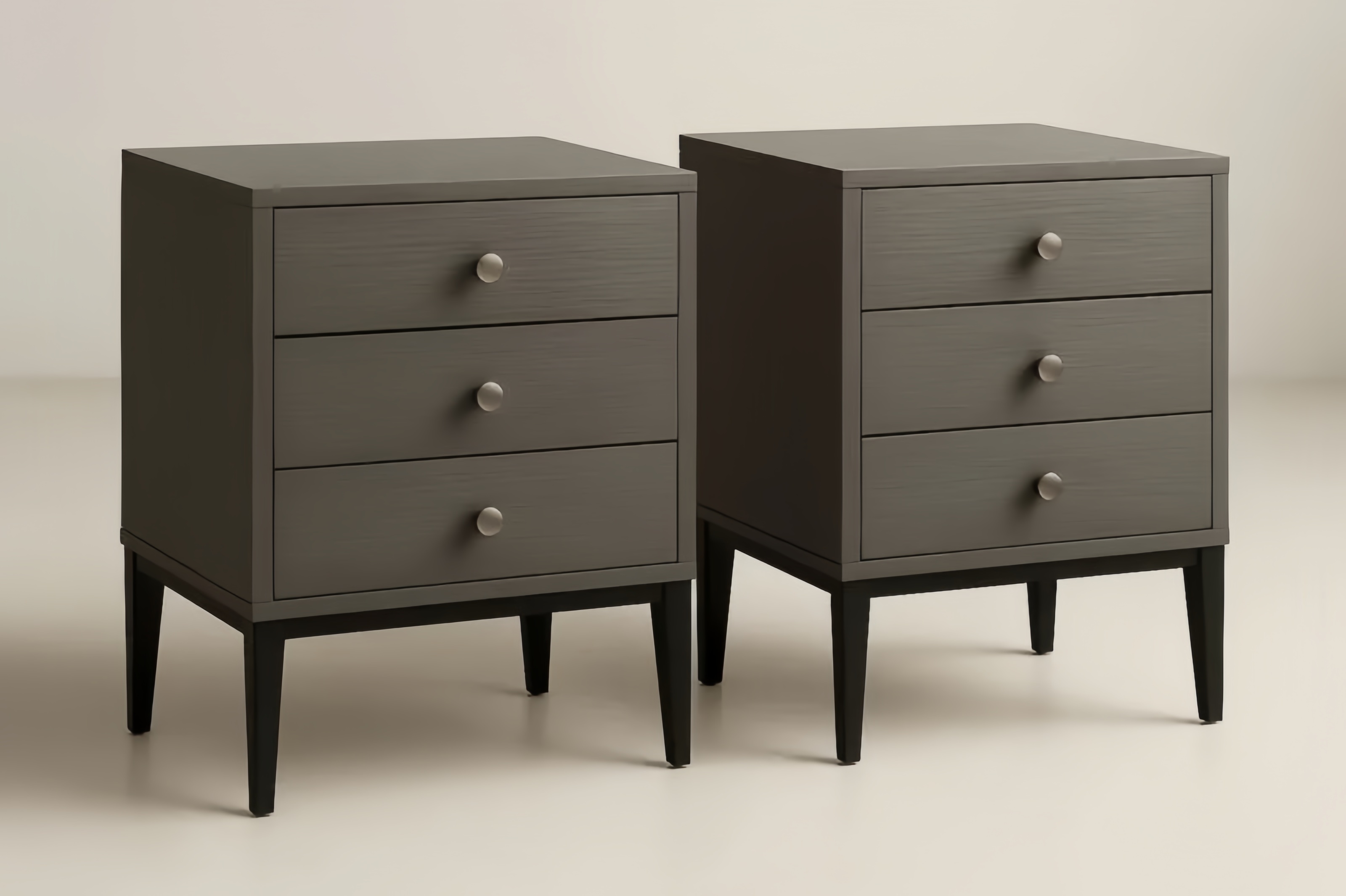 Lot de 2 Tables de Chevet en Bois avec 3 Tiroirs Gris Foncé