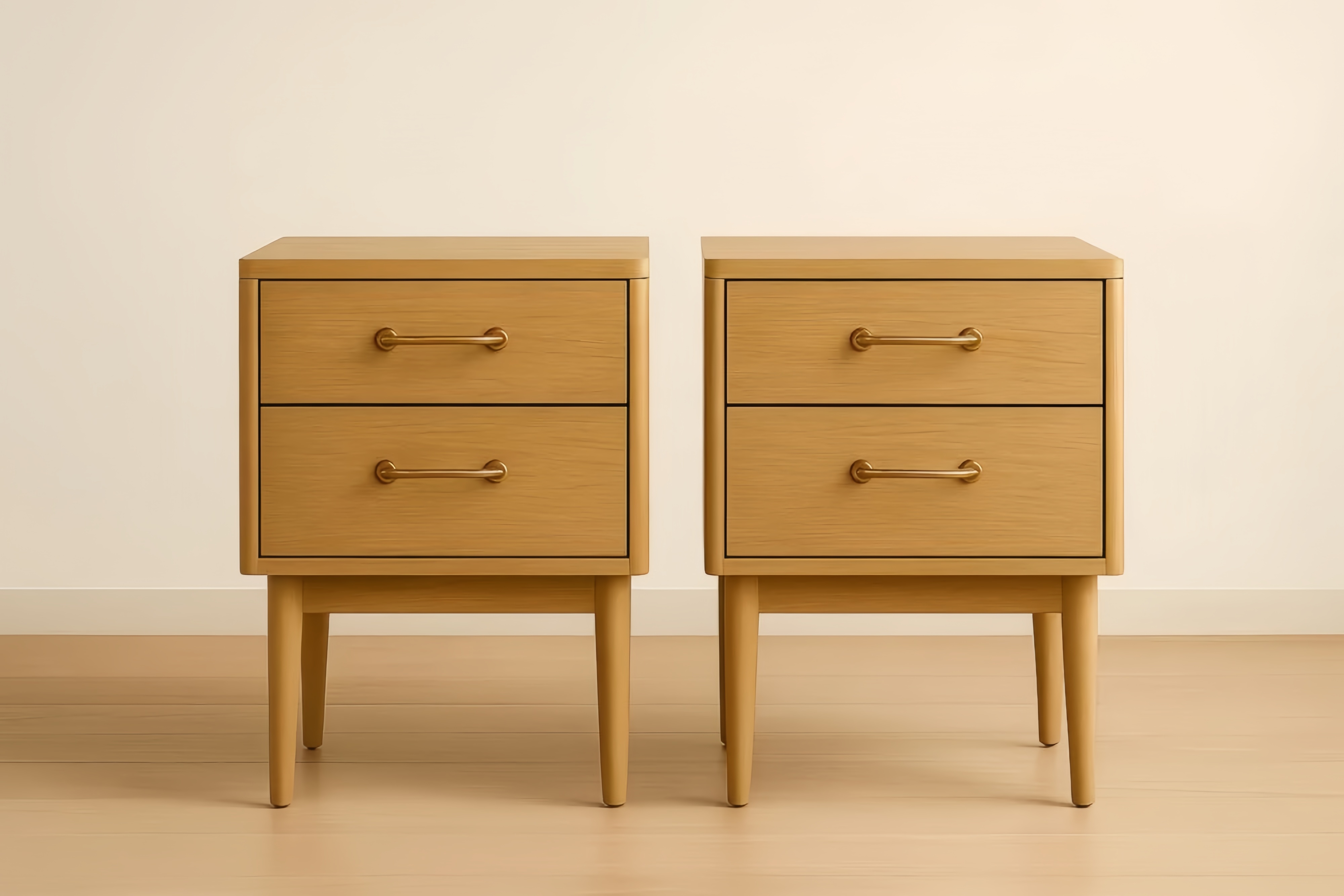 Lot de 2 Tables de Chevet en Bois avec 2 Tiroirs