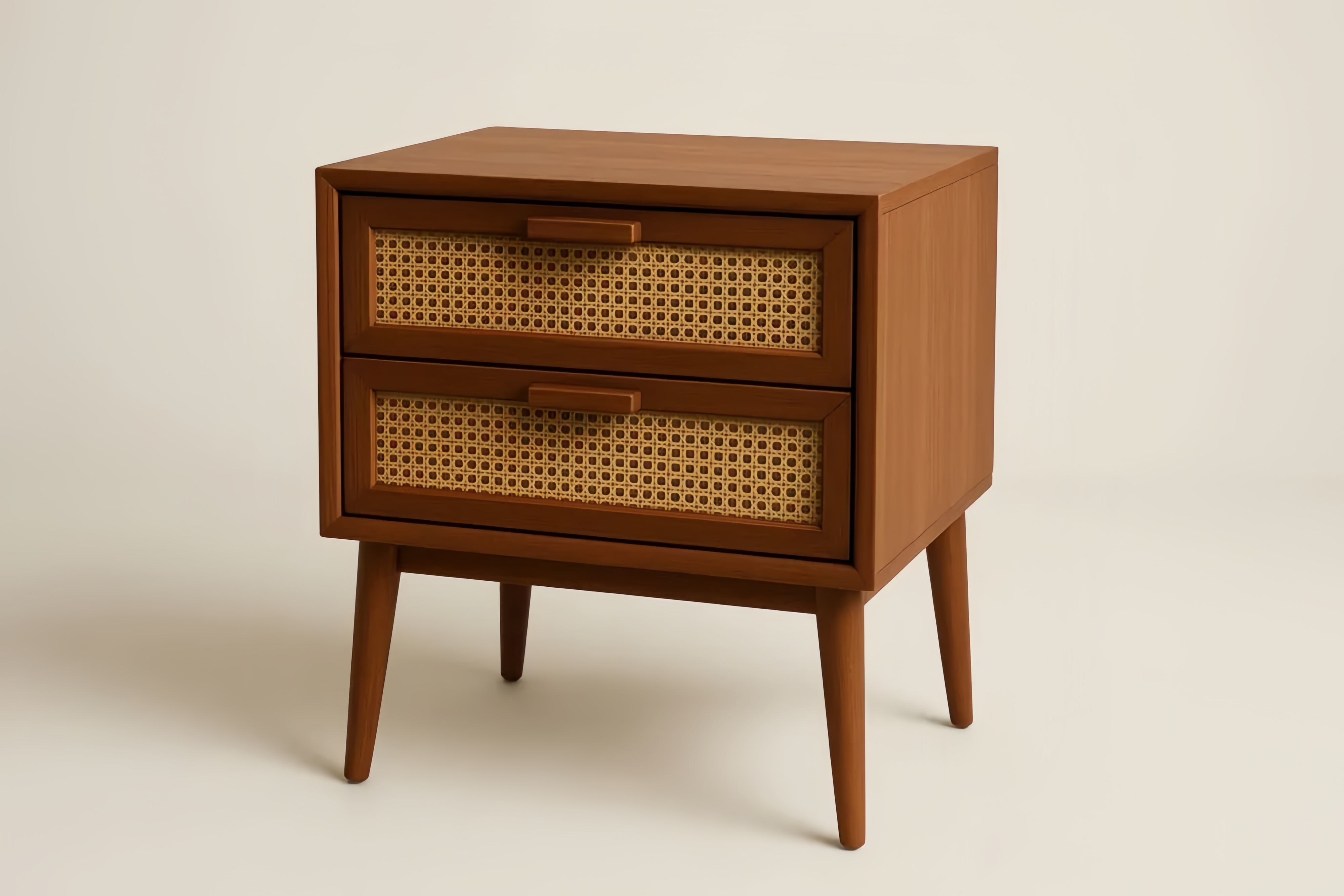 Table de chevet en bois et rotin à 2 tiroirs Marron clair