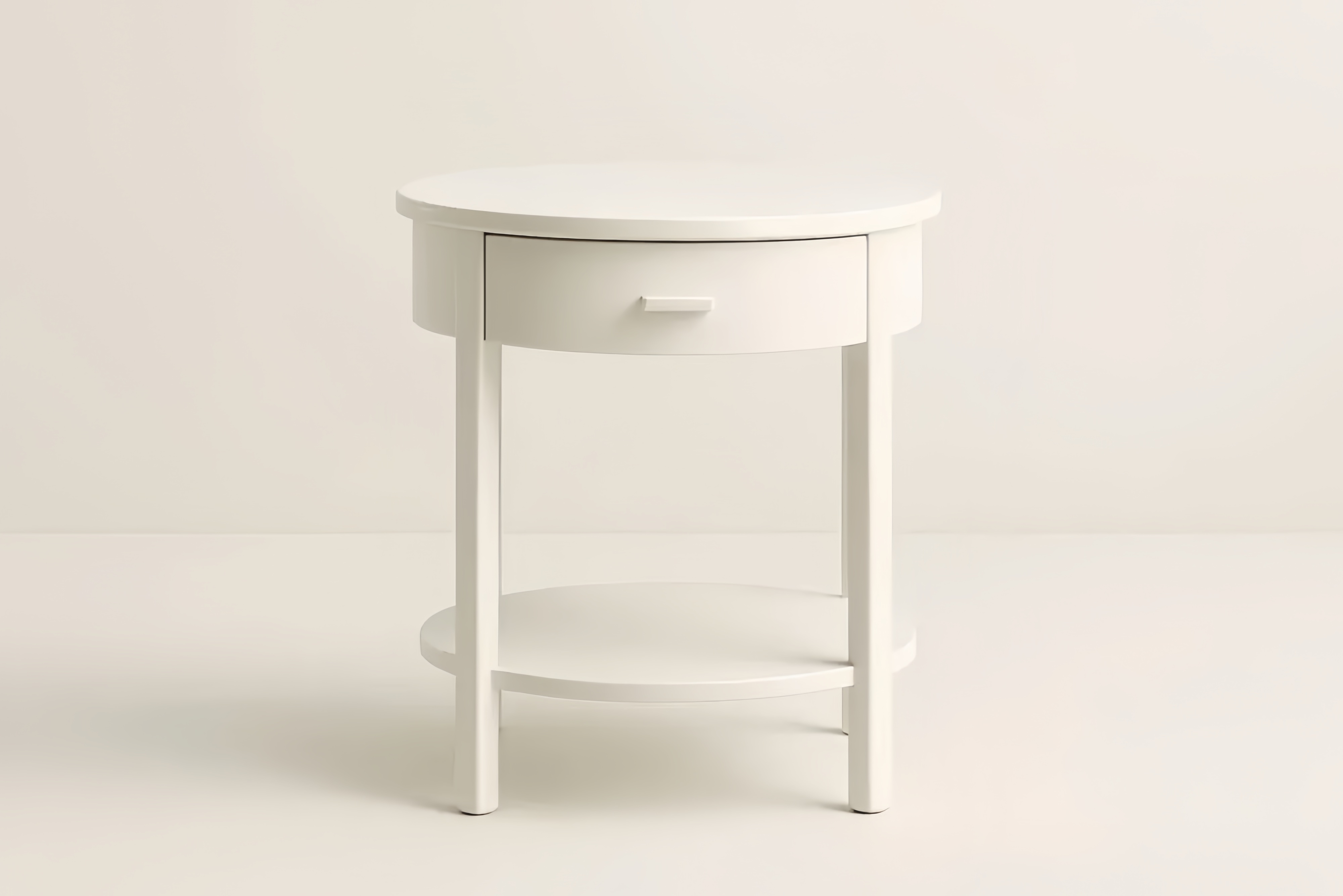 Table de Nuit Ronde en Bois avec Tiroir Blanc