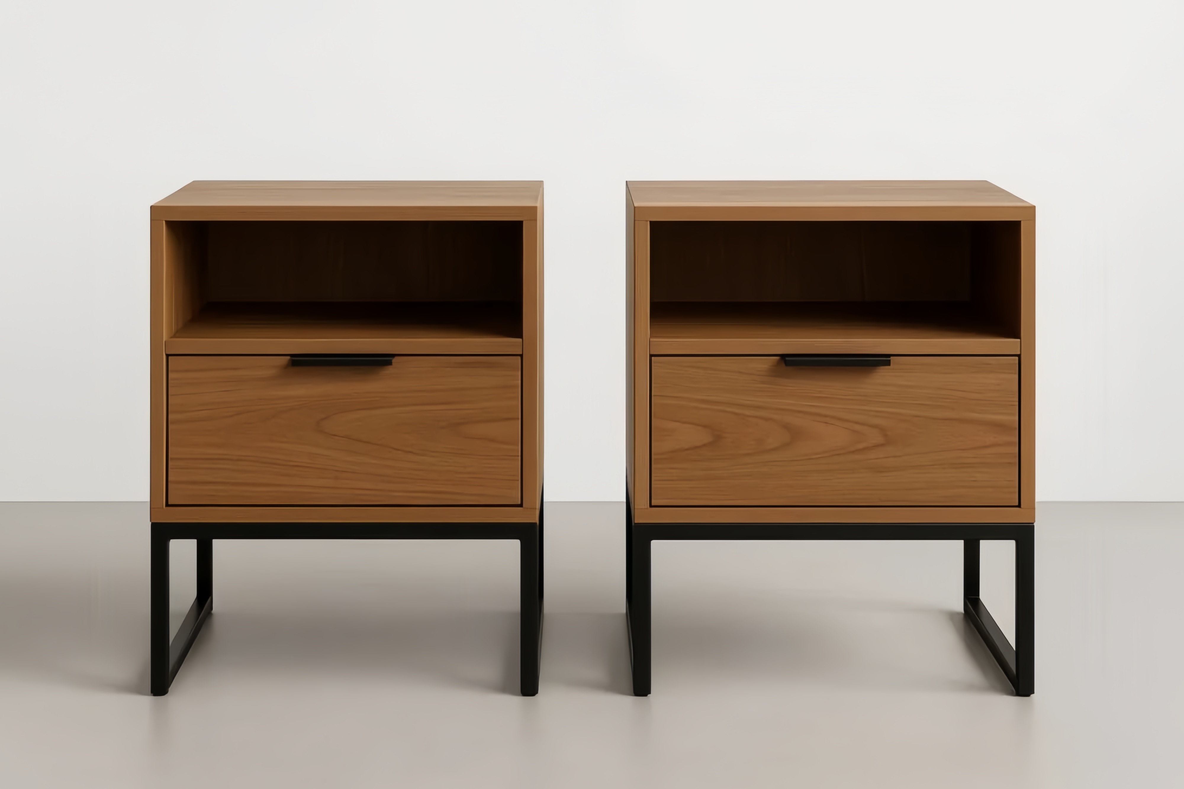 Table de Chevet en Bois et Métal avec Étagère et Tiroir