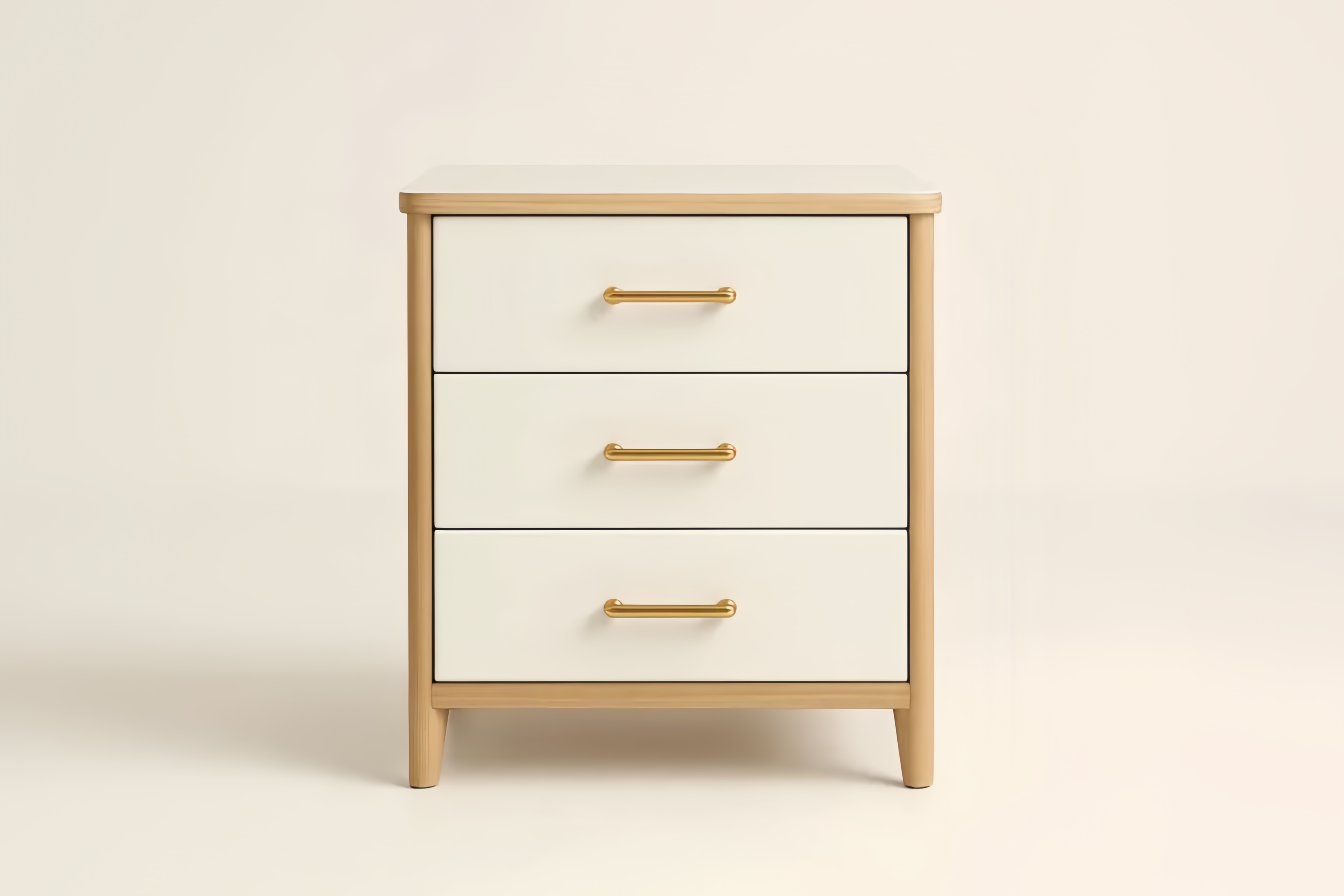 Table de chevet 3 tiroirs en bois avec poignées en métal