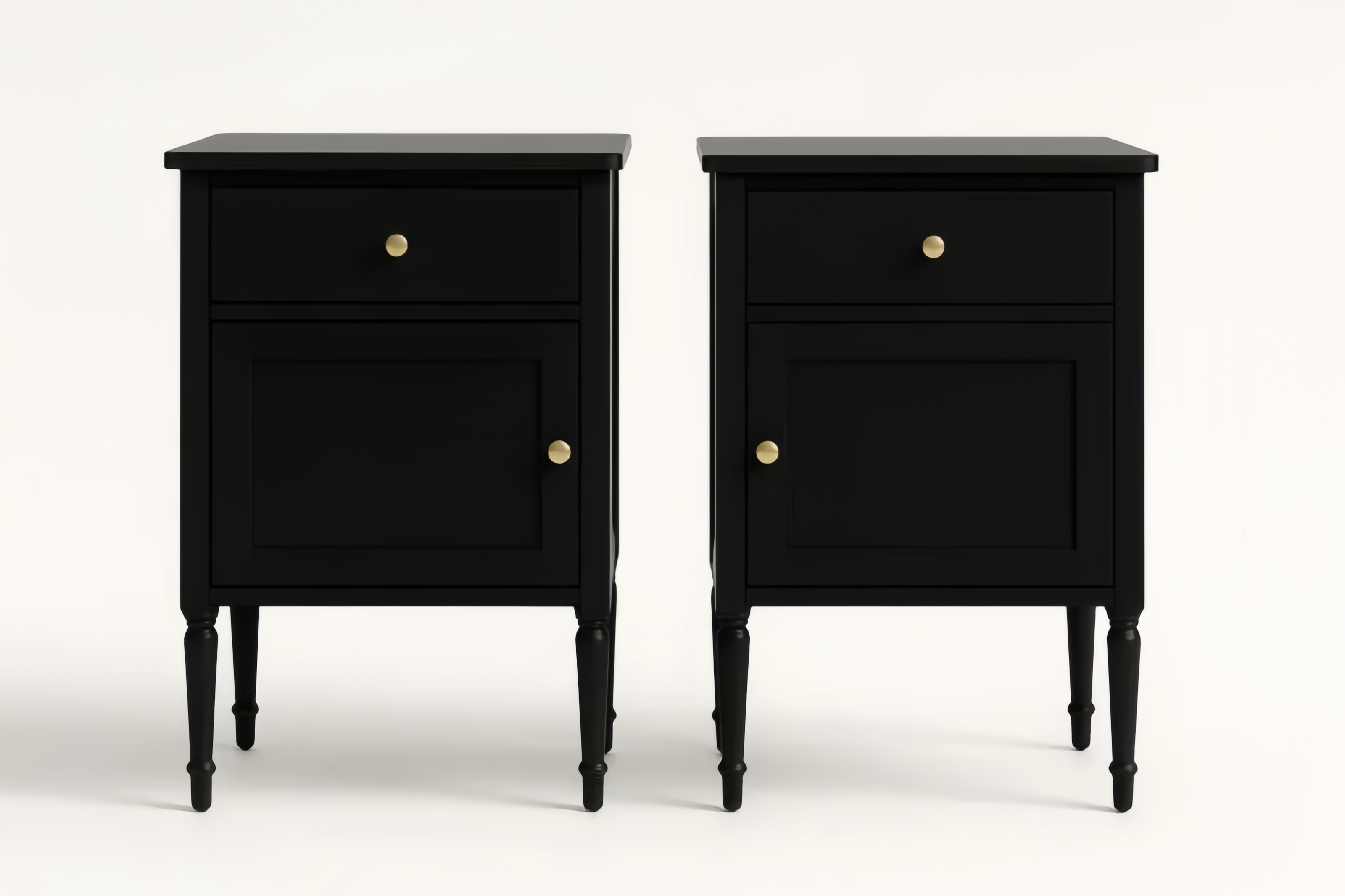 Table de Nuit en Bois Noir avec Tiroir et Porte - Lot de 2