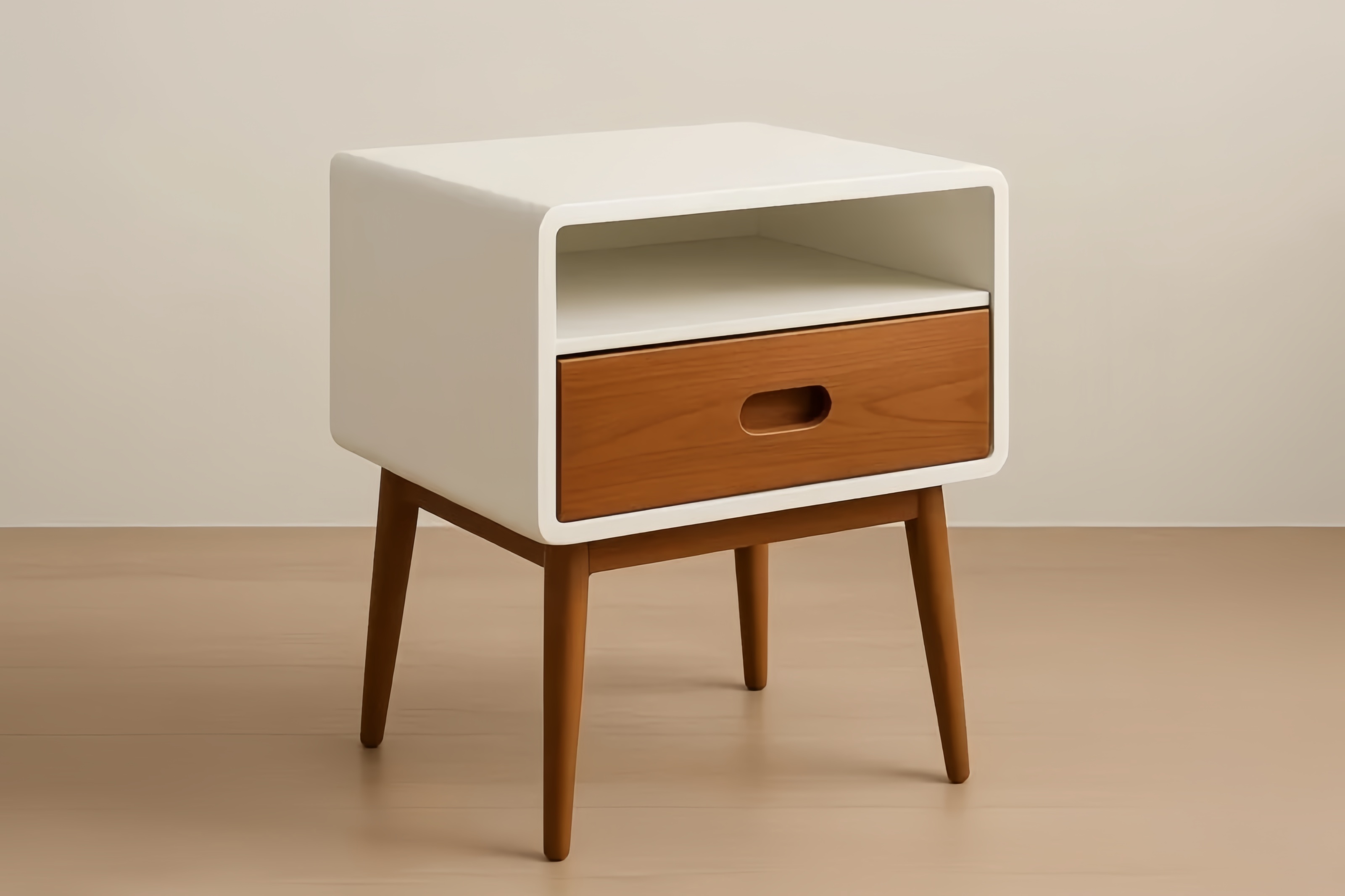 Table de chevet MDF avec tiroir Blanc et Brun