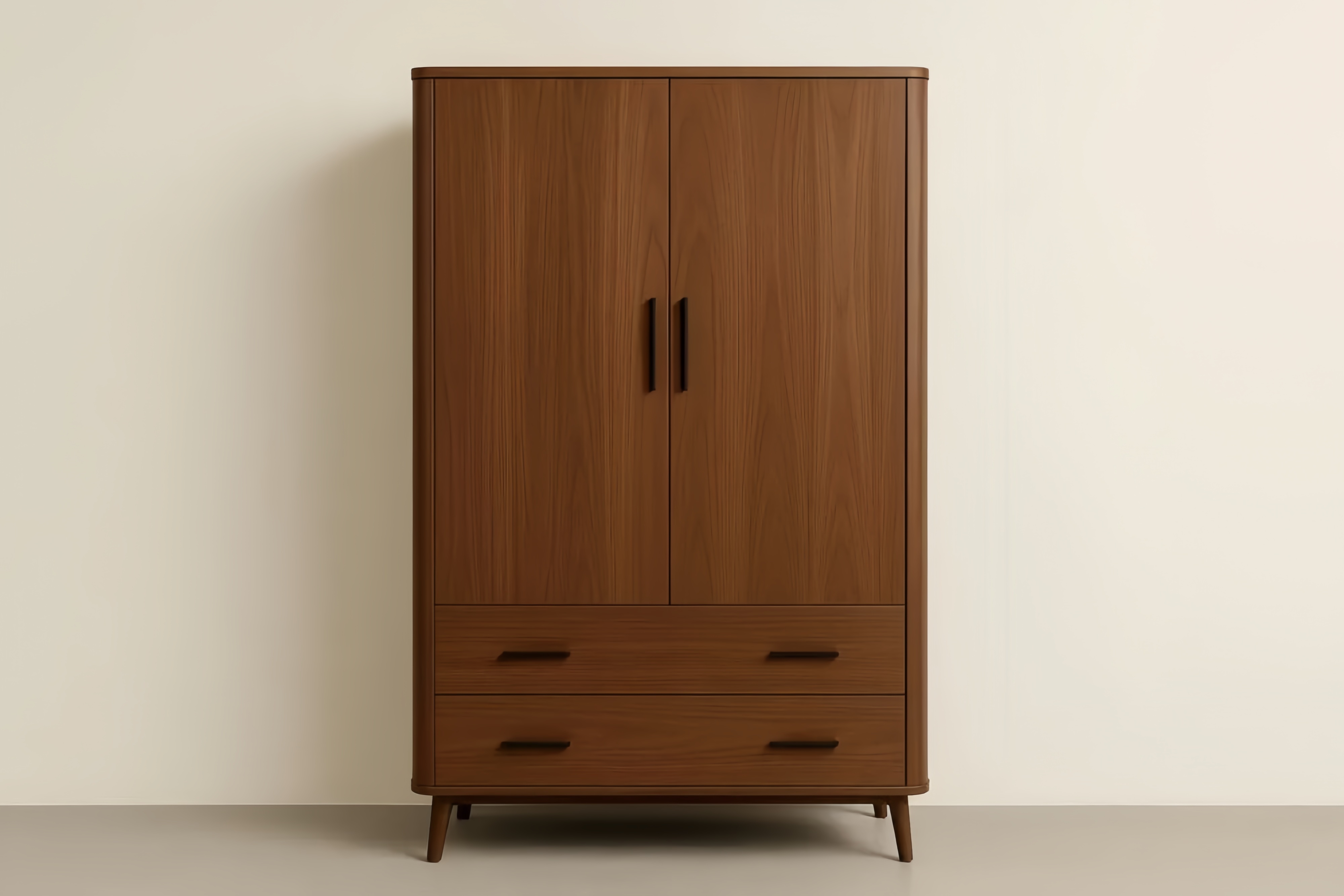 Armoire en Bois MDF Noyer Foncé avec Deux Portes et Deux Tiroirs