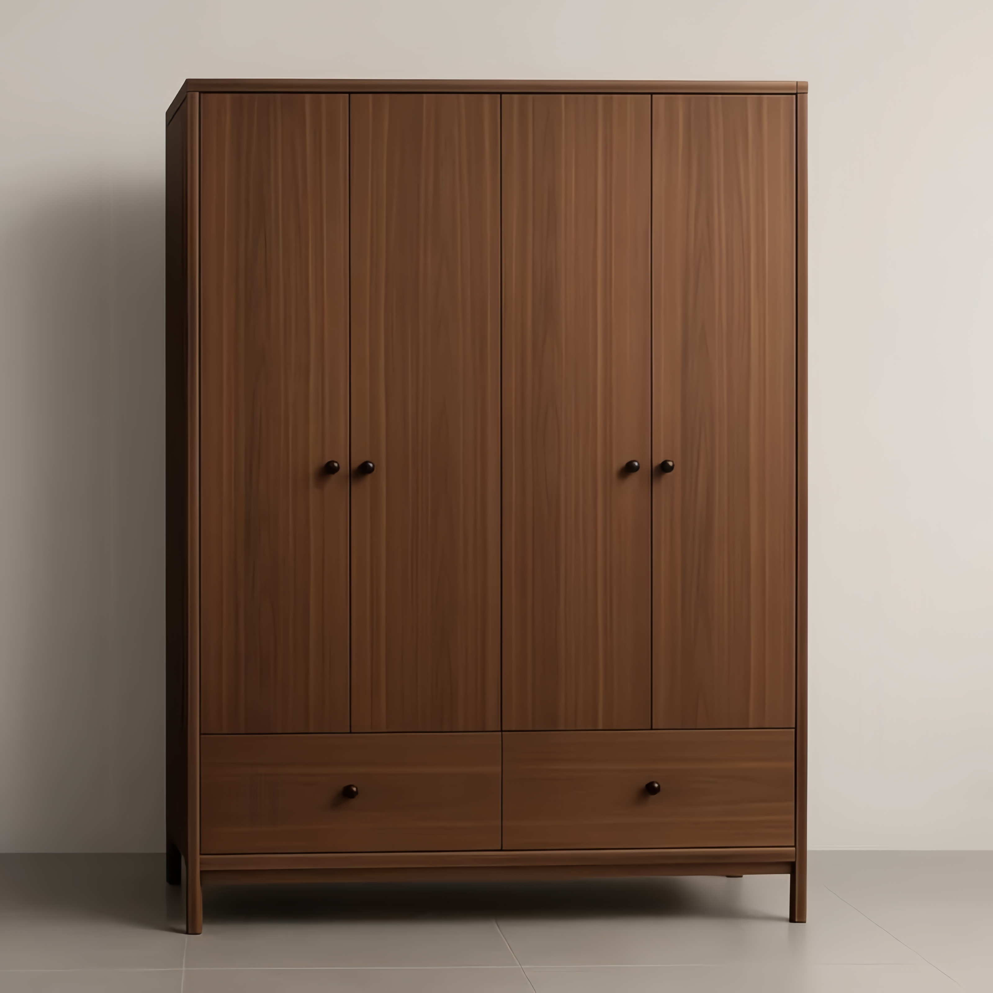 Armoire en Bois Marron avec 4 Portes et 2 Tiroirs