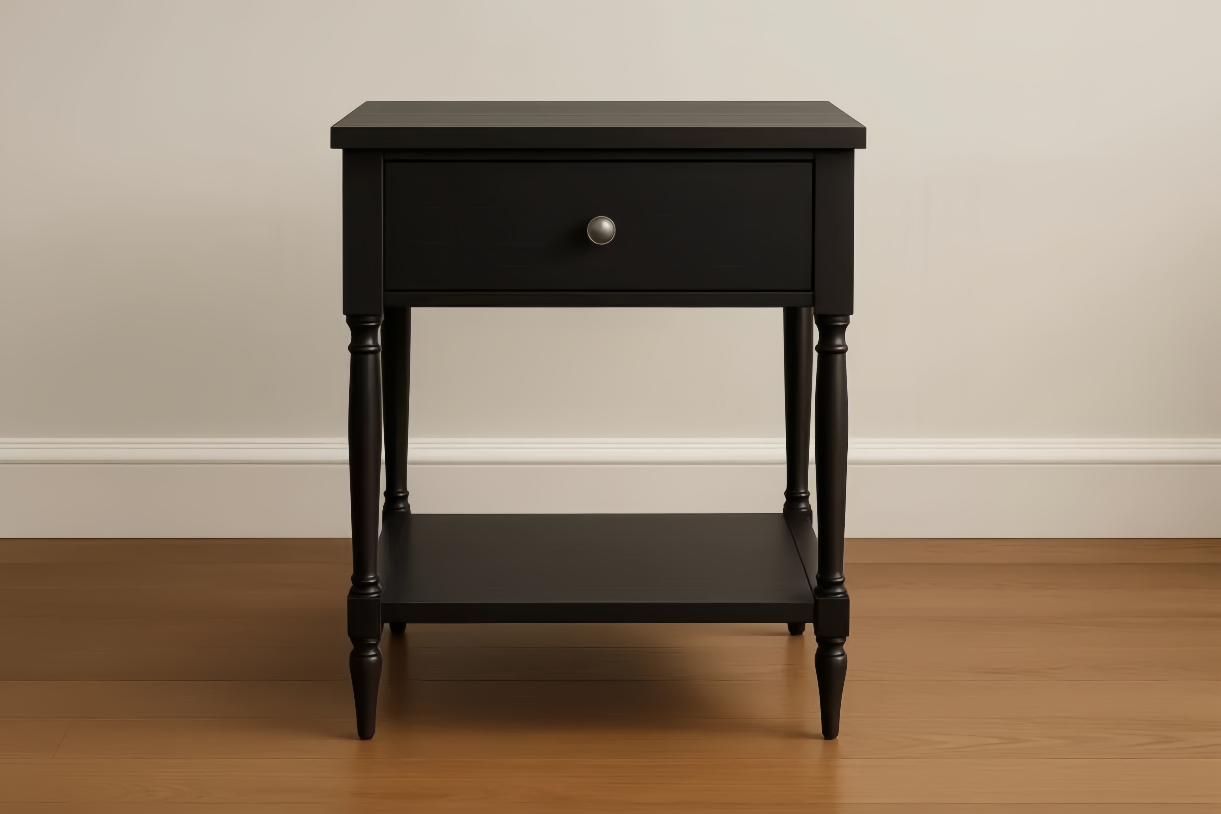 Table de Chevet Noire en Bois avec Tiroir et Étagère