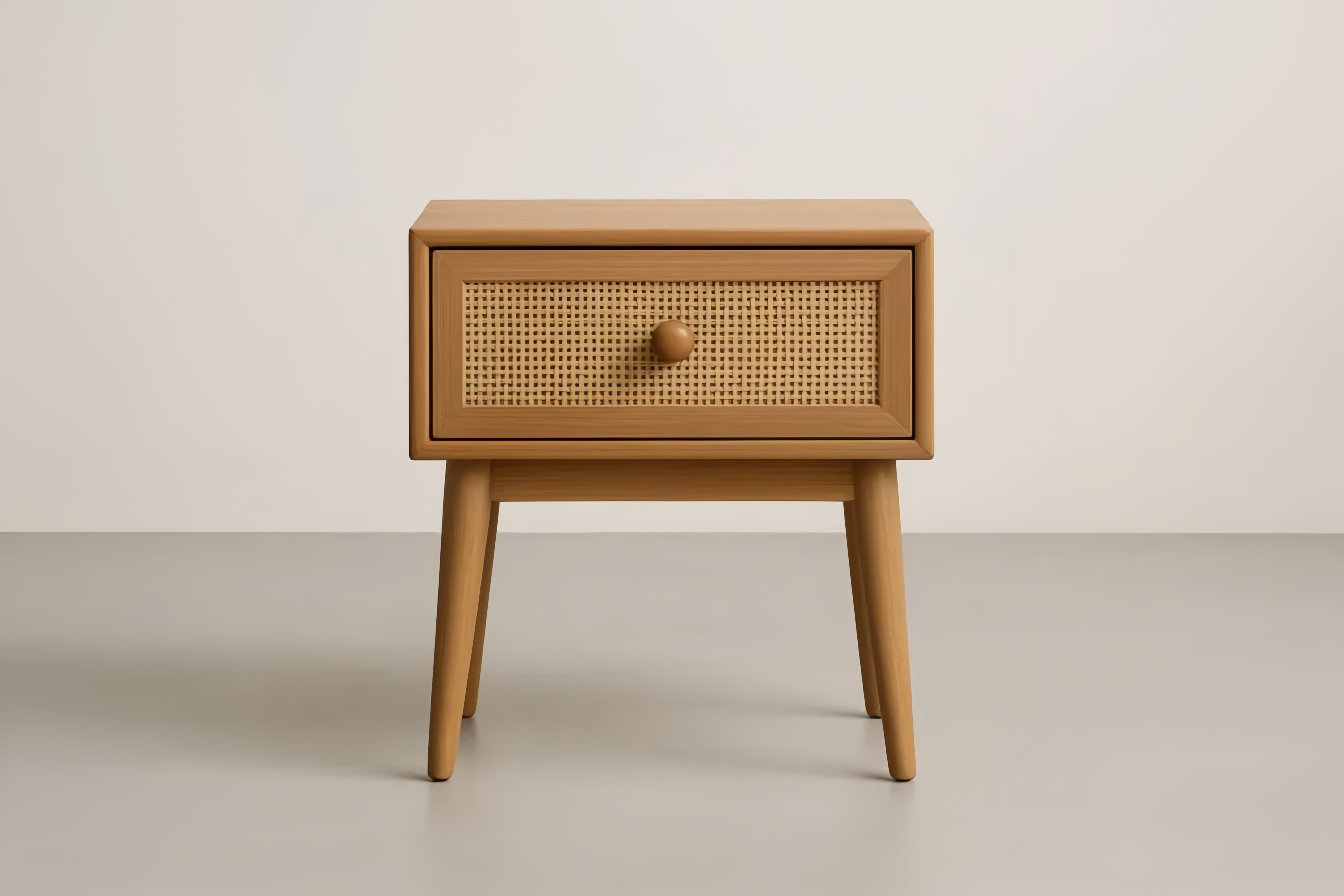 Table de chevet en bois avec tiroir en rotin