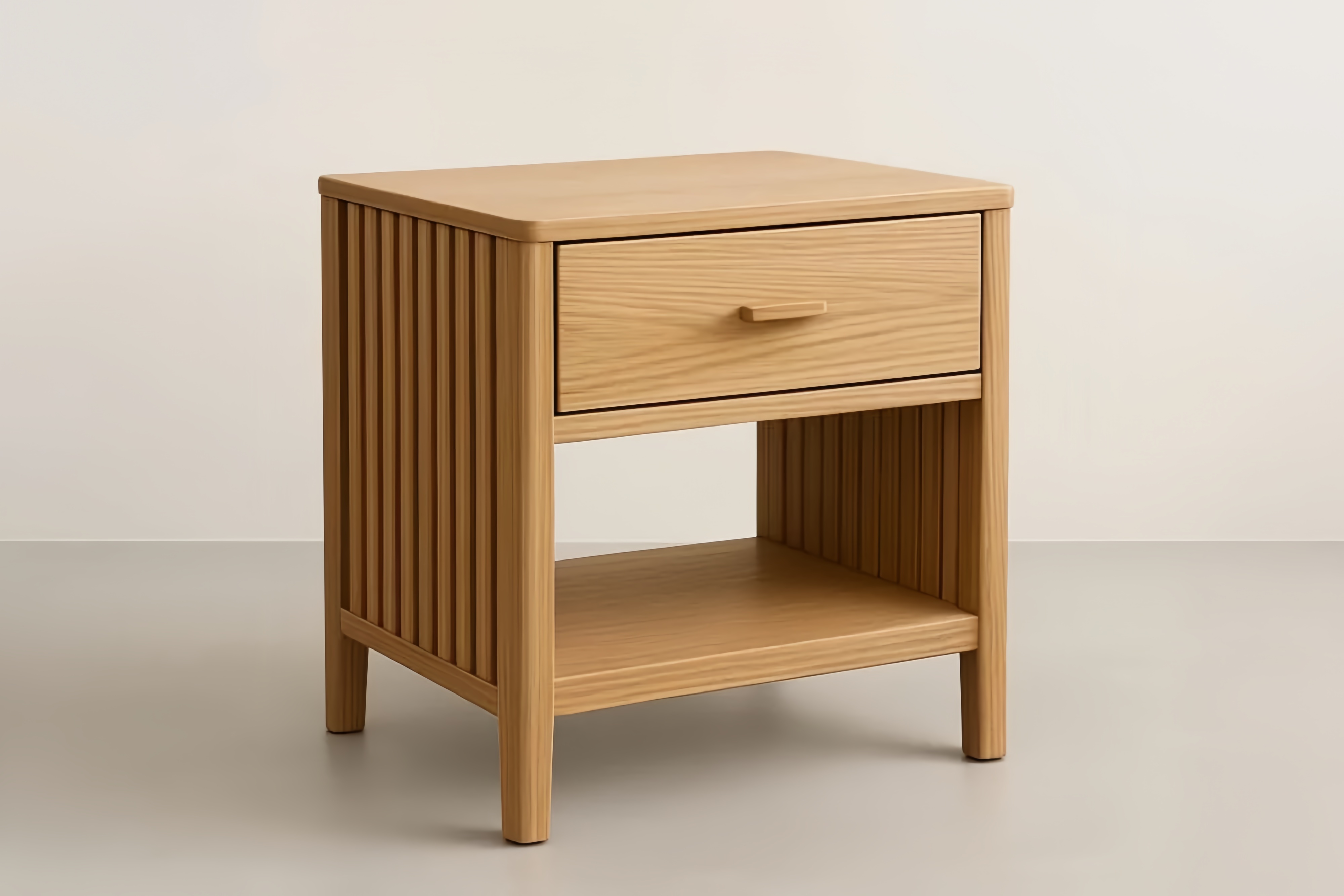 Table de Chevet en Chêne Clair avec Tiroir et Étagère