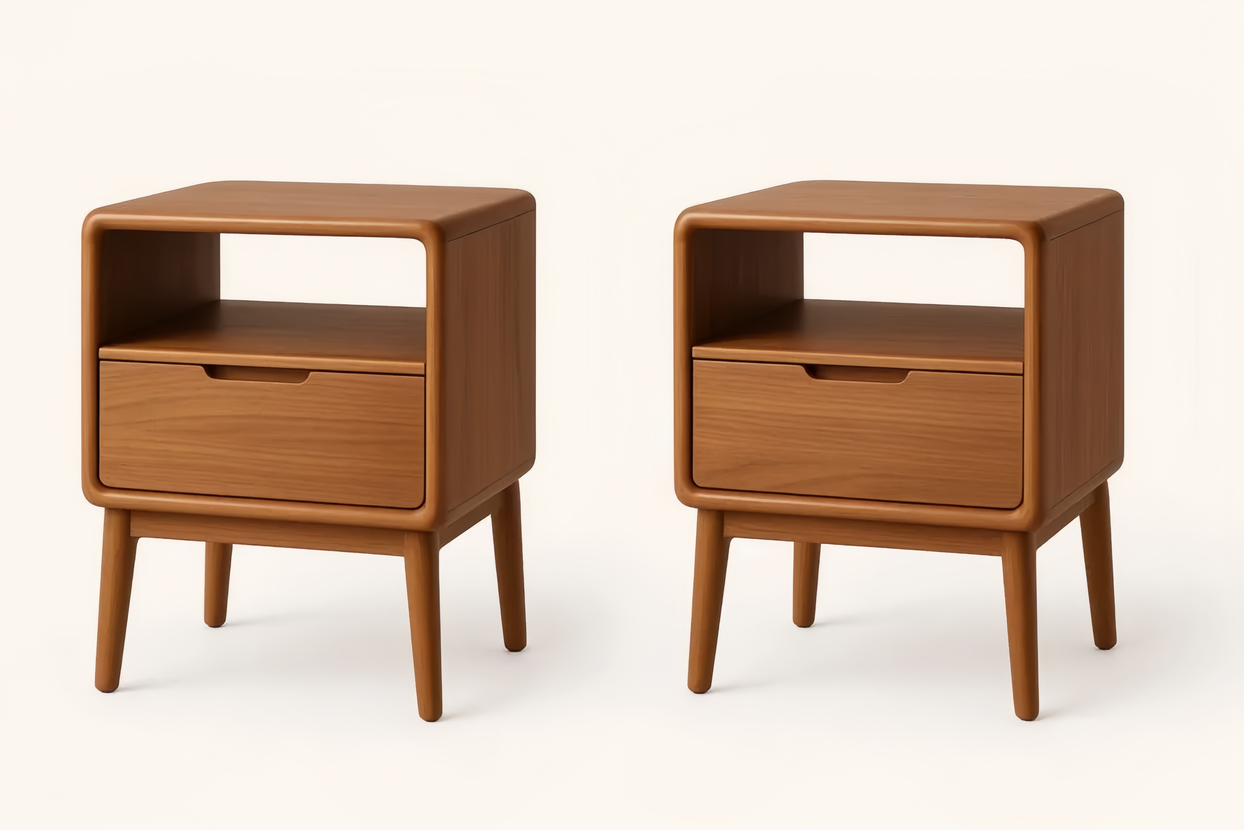 Lot de 2 Tables de Chevet Bois Marron avec Tiroir et Étagère