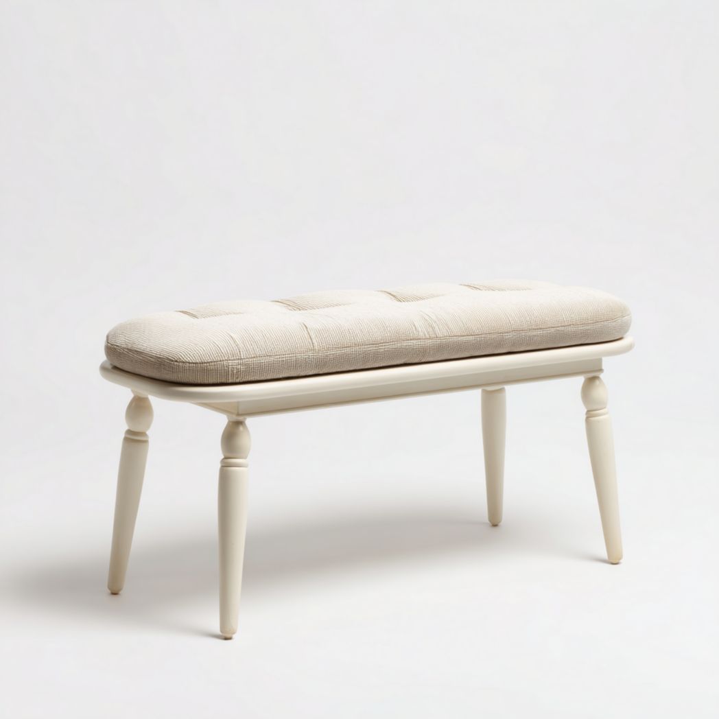 Banc rembourré avec assise en tissu écru et structure assortie-Joyzcouch