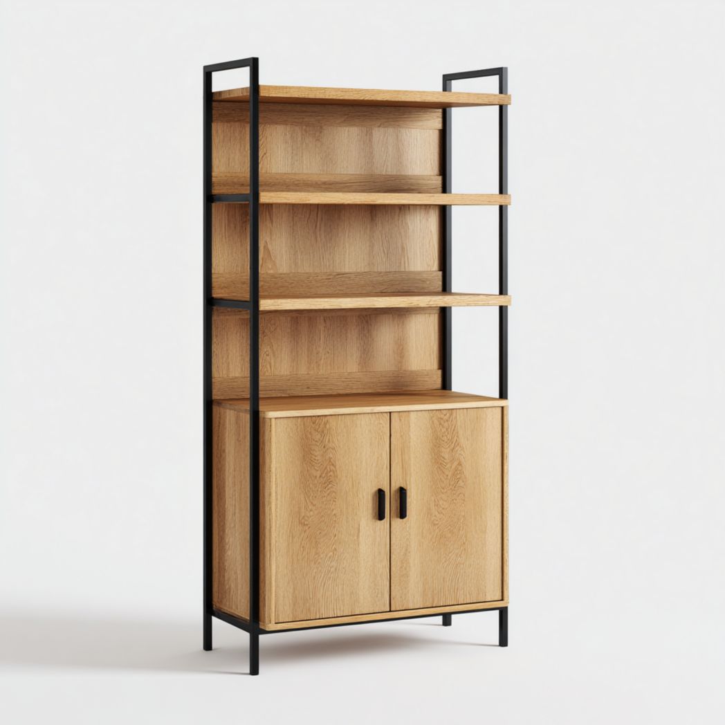 Bibliothèque de rangement à structure métallique noire et éléments brun moyen-Joyzcouch