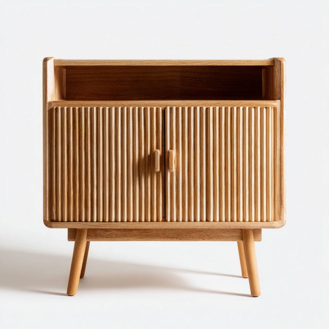 Buffet à deux portes avec façades texturées et structure brun uniforme-Joyzcouch