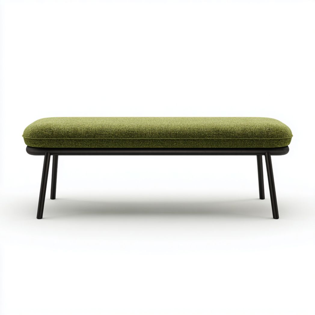 Banc rembourré avec assise en tissu vert et structure métallique noire-Joyzcouch