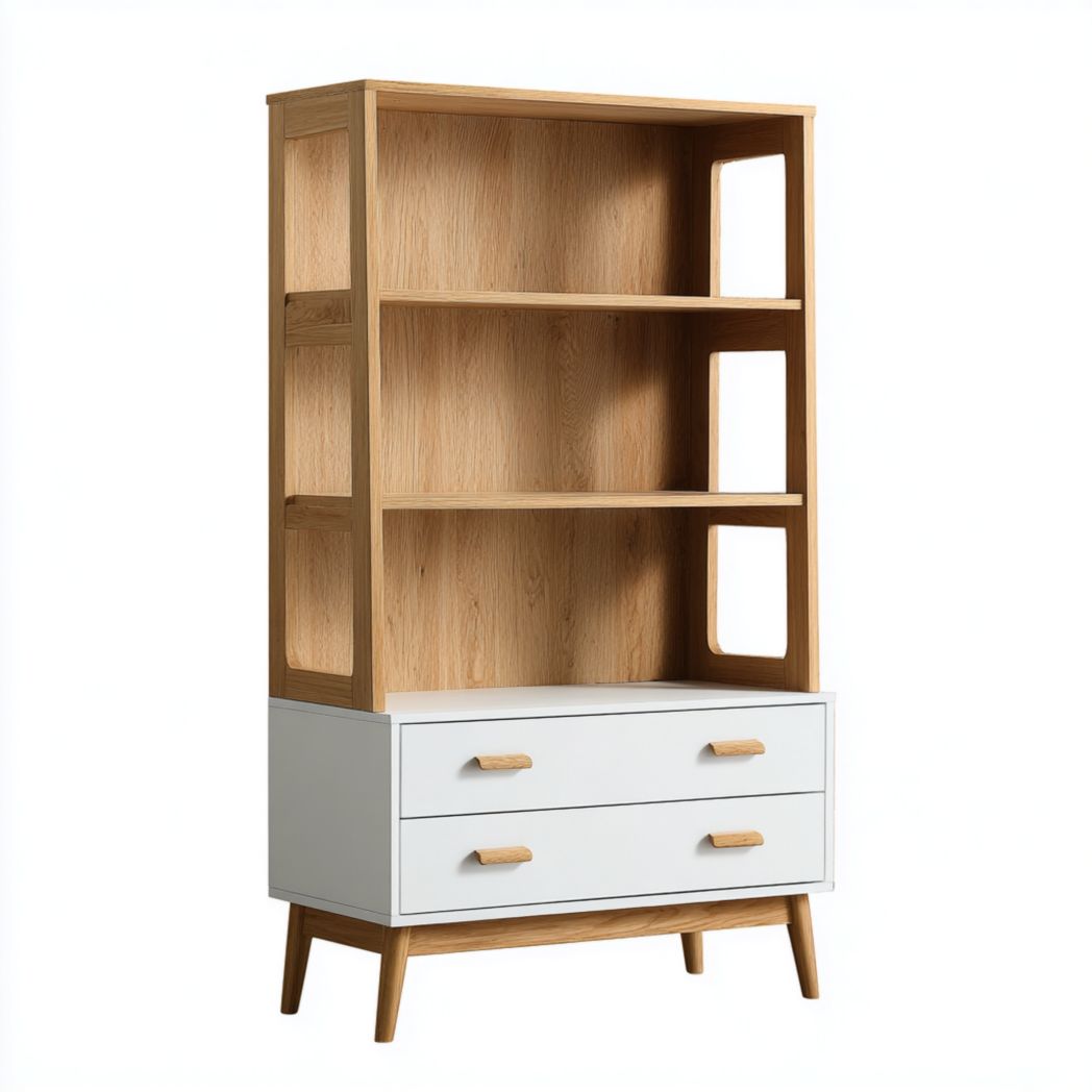 Bibliothèque colonne avec tiroirs blanc et brun clair-Joyzcouch