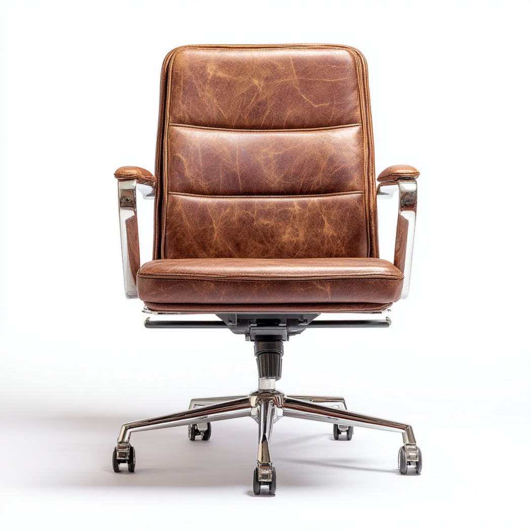 Chaise de bureau pivotante en PU marron avec piètement métallique à cinq branches-Joyzcouch