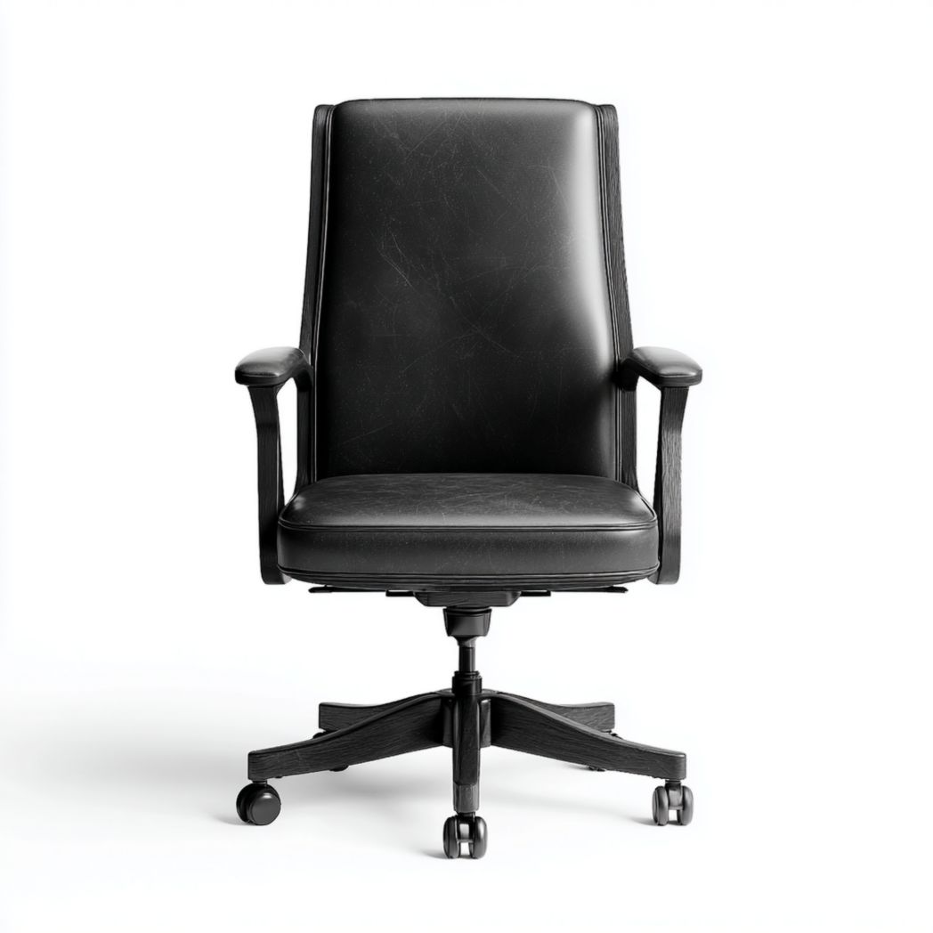 Chaise de bureau pivotante en PU noir avec structure à cinq roulettes-Joyzcouch