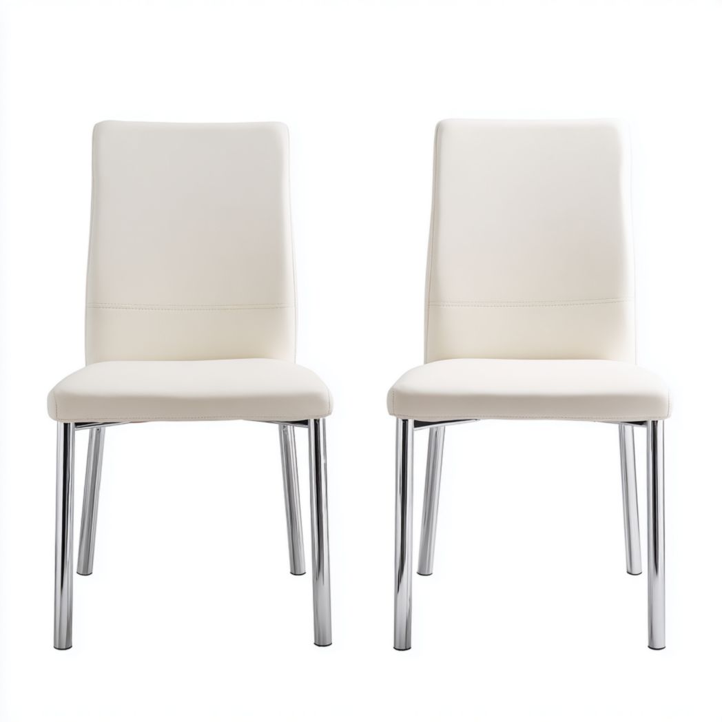 Lot de 2 fauteuils de table avec assise blanc ivoire et pieds métalliques argentés-Joyzcouch