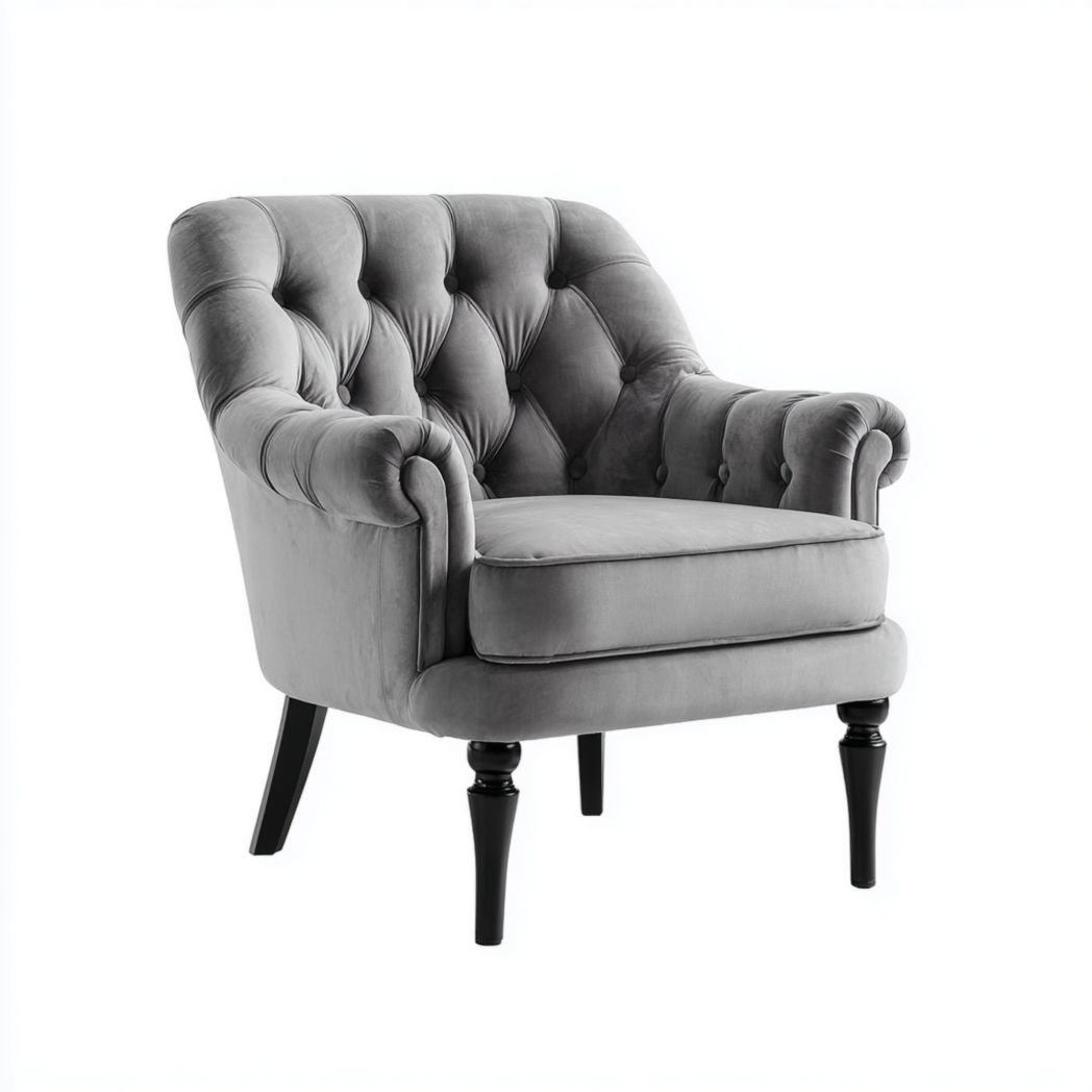 Fauteuil individuel en velours gris-Joyzcouch