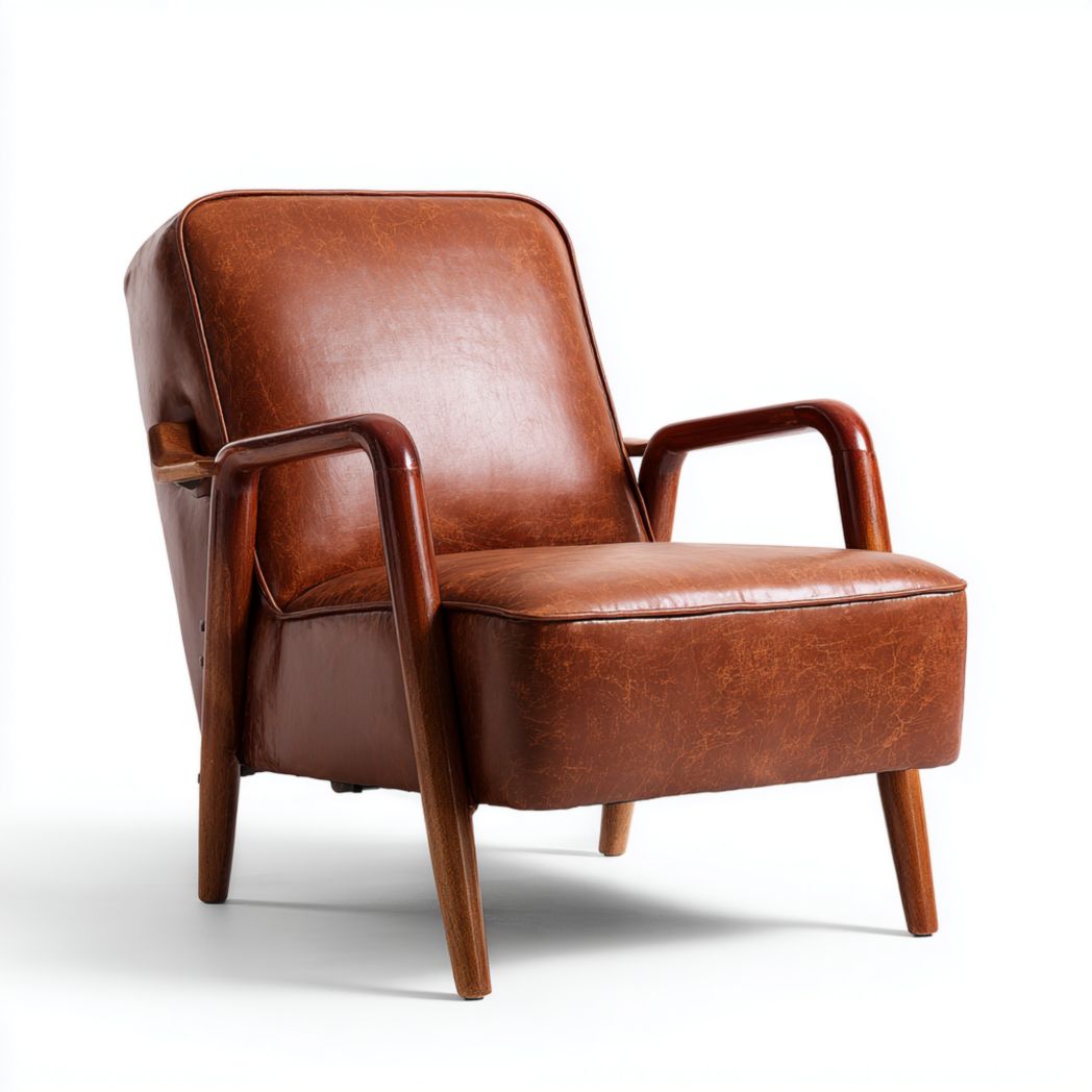 Fauteuil individuel en similicuir marron-Joyzcouch