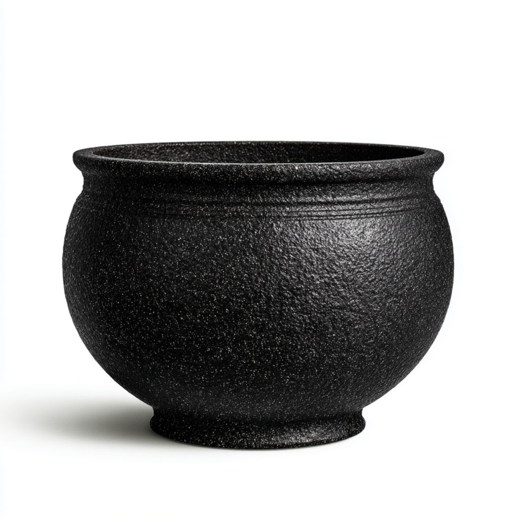 Pot de fleurs rond avec forme généreuse, coloris noir intégral-Joyzcouch