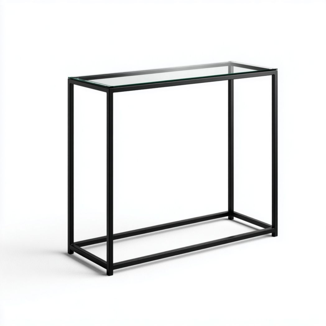 Console d’entrée à plateau en verre et structure métallique noire-Joyzcouch