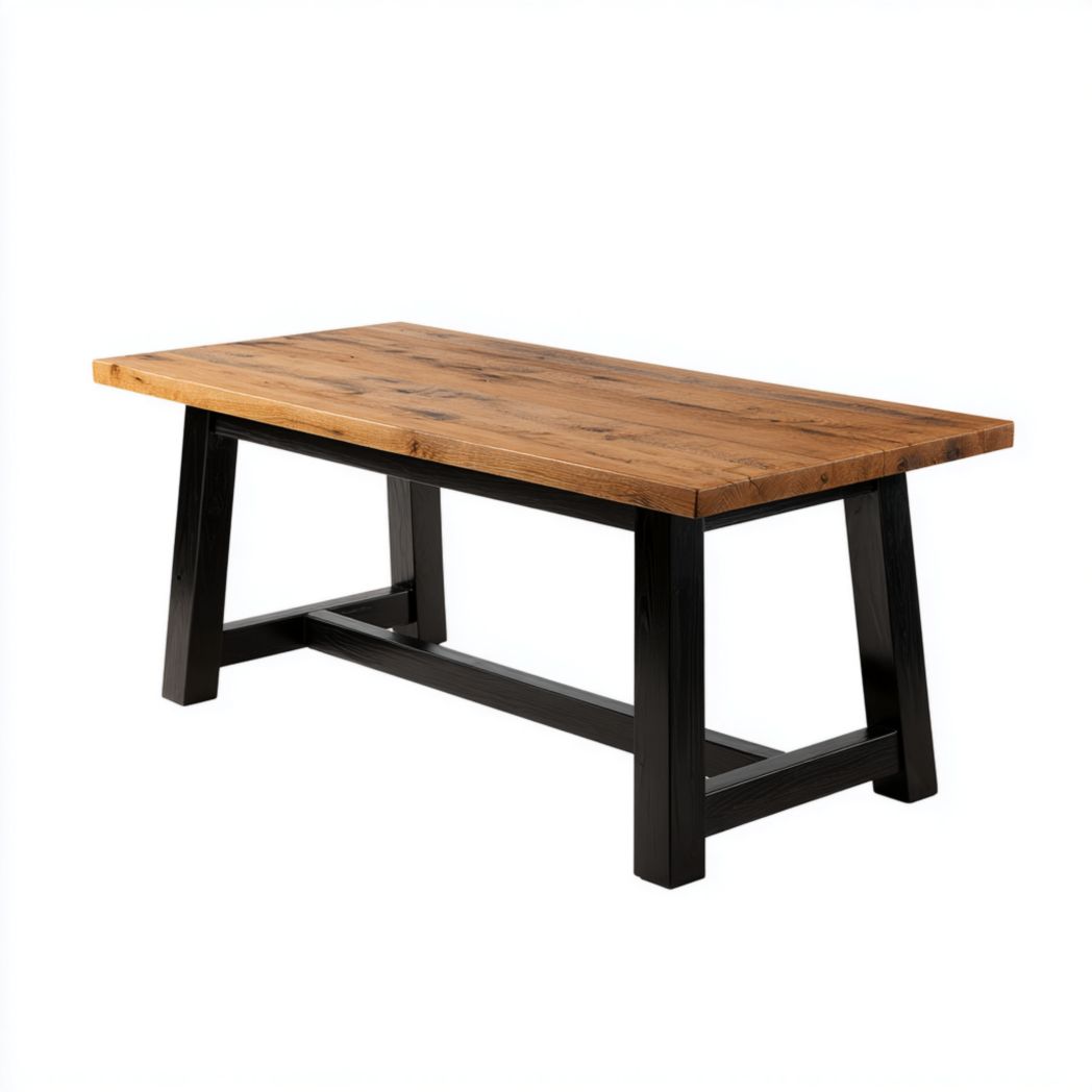 Table à manger rectangulaire avec plateau brun et pieds noirs-Joyzcouch