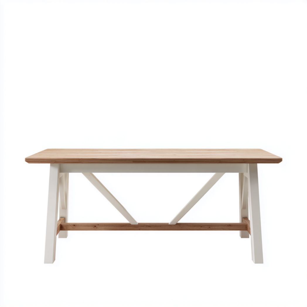 Table à manger rectangulaire avec plateau brun clair et structure blanc cassé-Joyzcouch