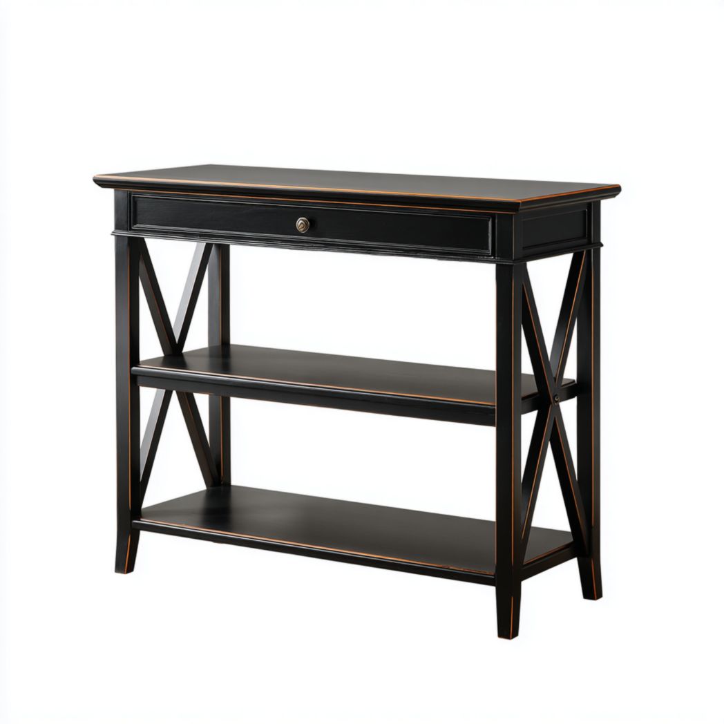 Console d’entrée noire à un tiroir et deux étagères-Joyzcouch