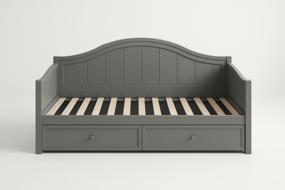 Letto in Legno di Pino Grigio con Cassetti, 200x90 cm