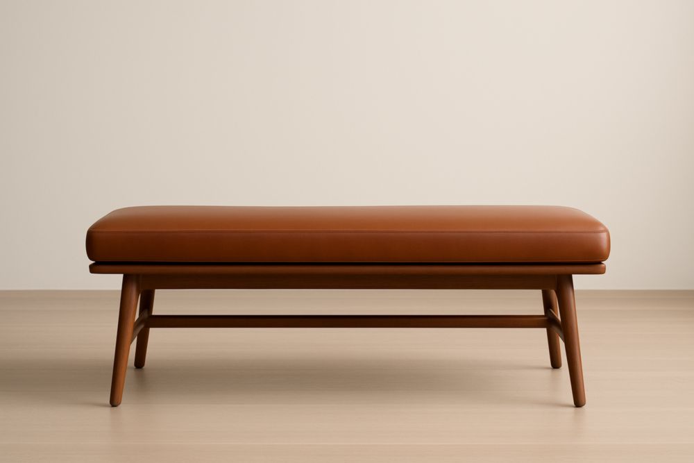 Panca fondo letto in legno con rivestimento in pelle sintetica marrone