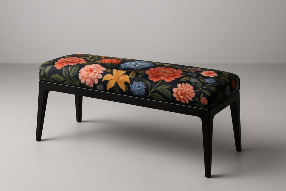 Panca fondo letto in legno con tessuto floreale multicolore