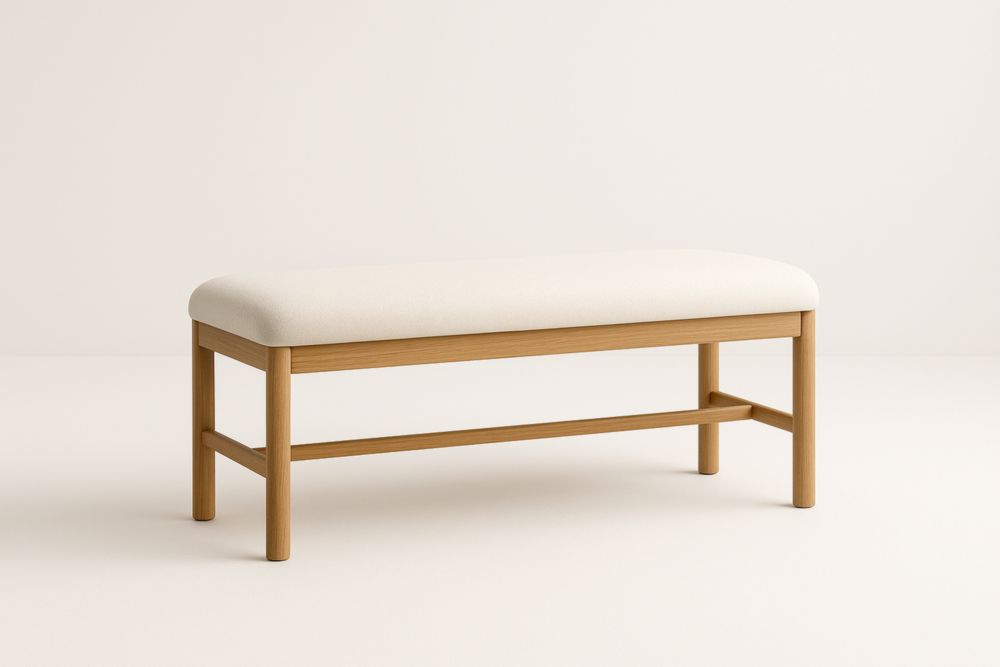 Panca fondo letto in legno con seduta in tessuto crema