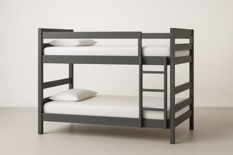 Letto a Castello 90x200 in Pino Massello Grigio con Scaletta Integrata, Conforme EN 747