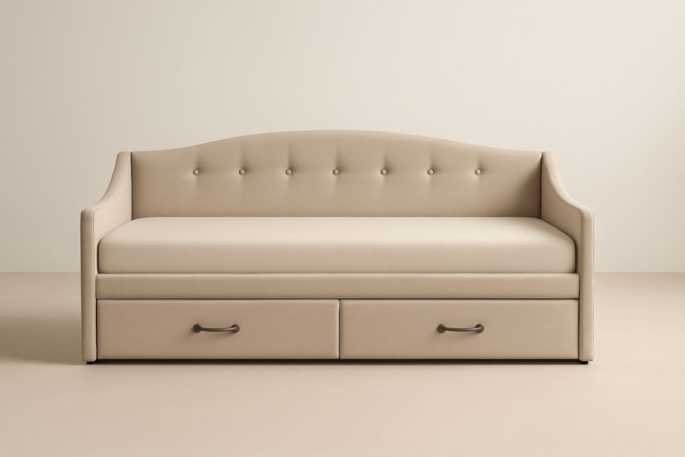 Daybed in tessuto di poliuretano beige con cassetti