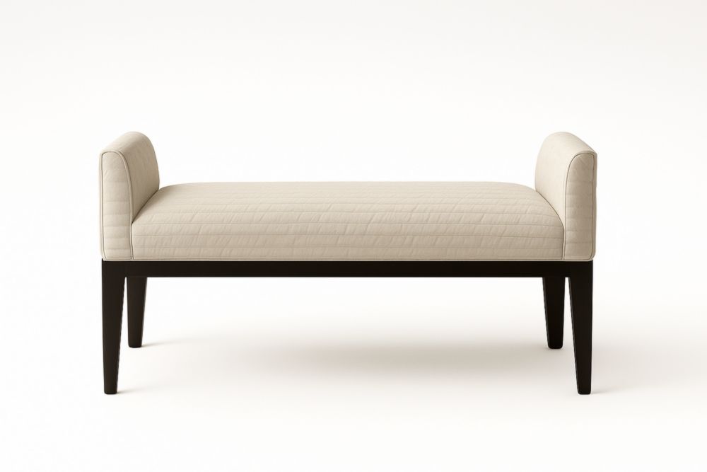 Panca fondo letto in tessuto beige con struttura in legno