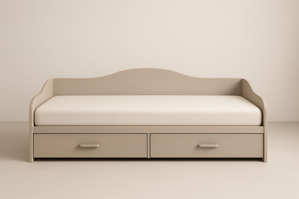Daybed in legno massello beige con cassetti