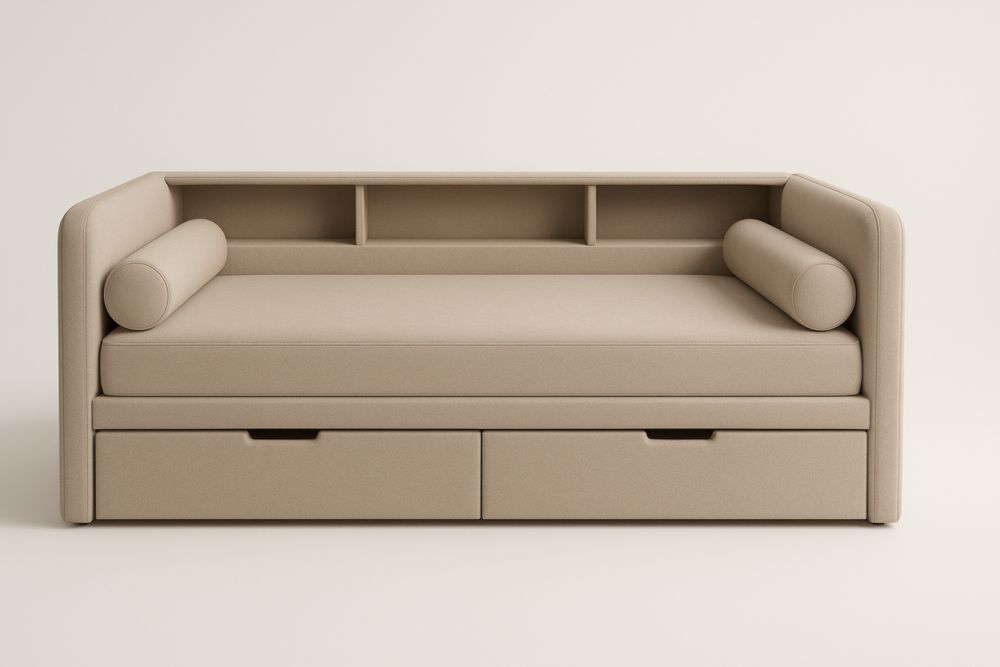 Daybed in tessuto di poliestere beige con cassetti