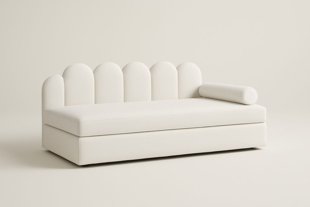 Daybed in tessuto di poliestere bianco con schienale ondulato, lunghezza 200 cm