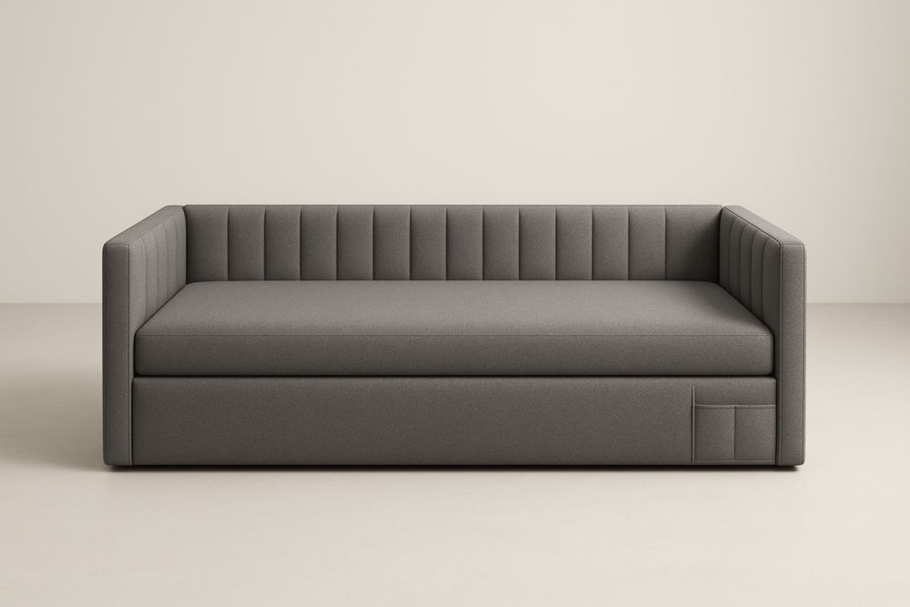 Daybed in tessuto di poliestere grigio con tasche laterali
