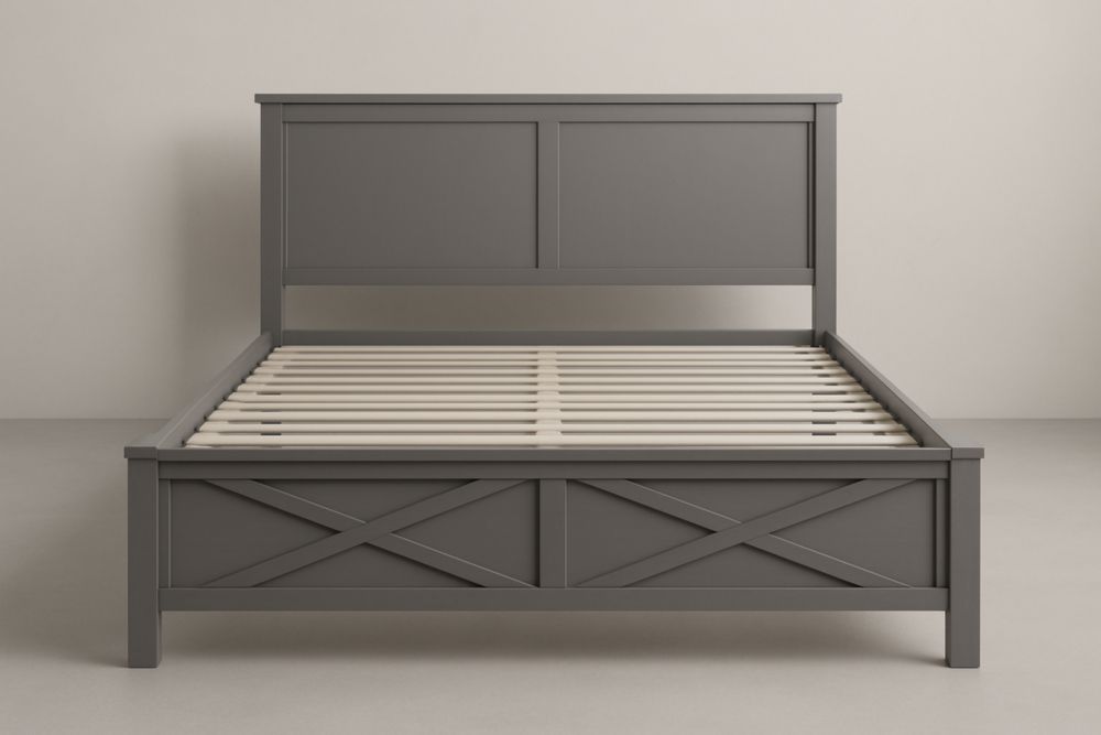 Letto Matrimoniale 160x200 in Faggio Massello Grigio con Doghe in Faggio